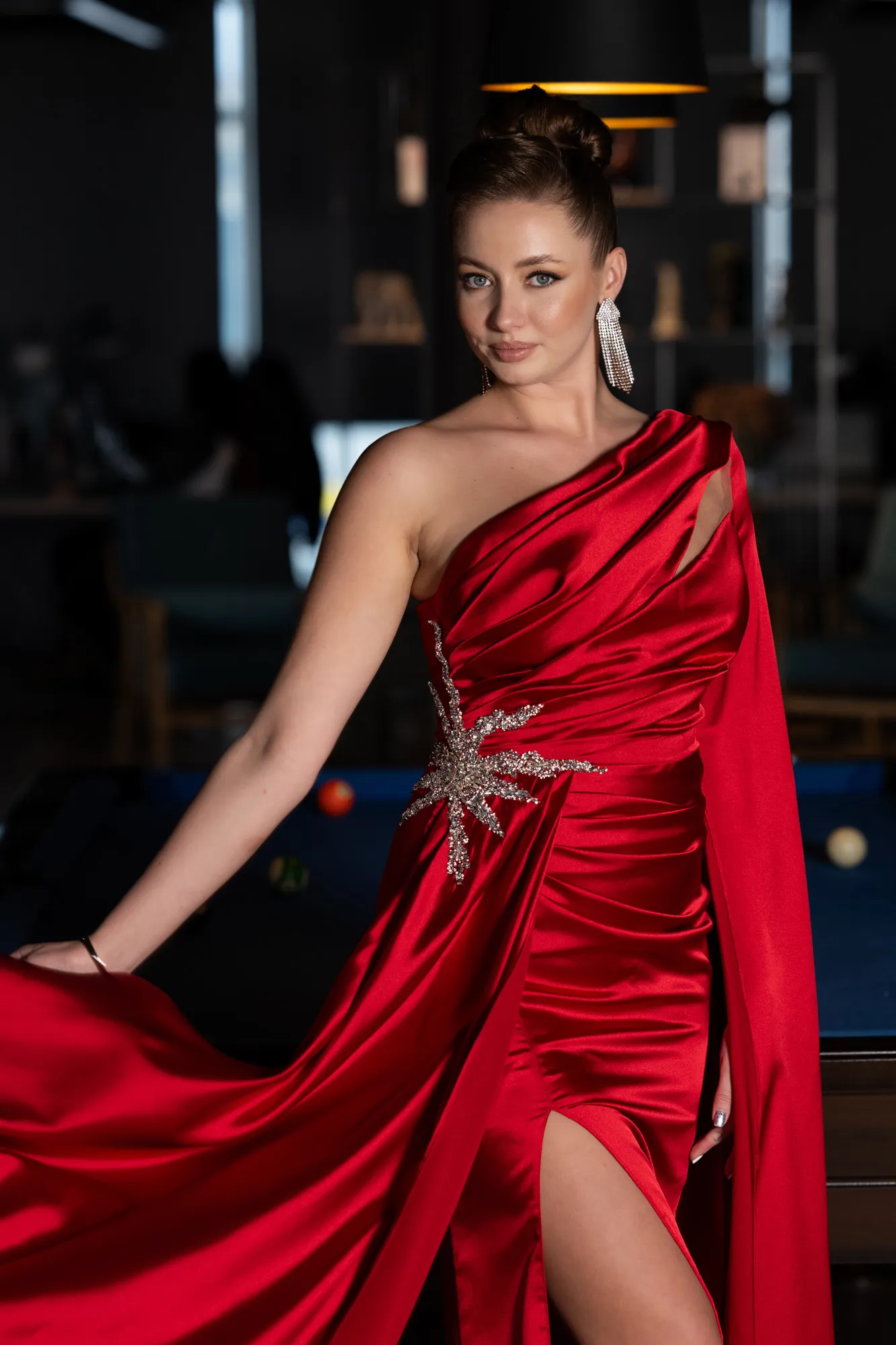 Red-Long Satin Evening Dress ABU3545