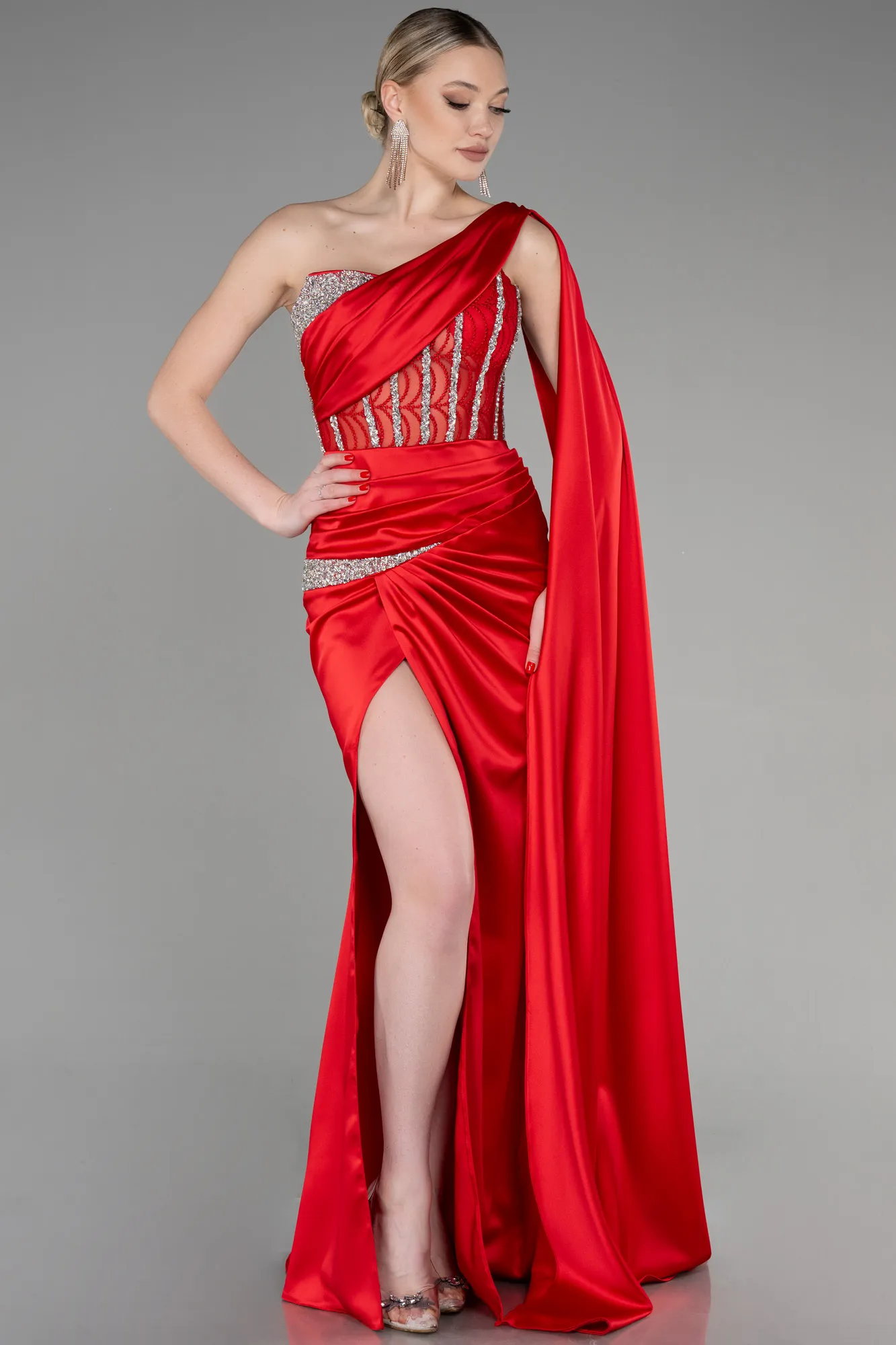 Red-Long Satin Evening Dress ABU3603