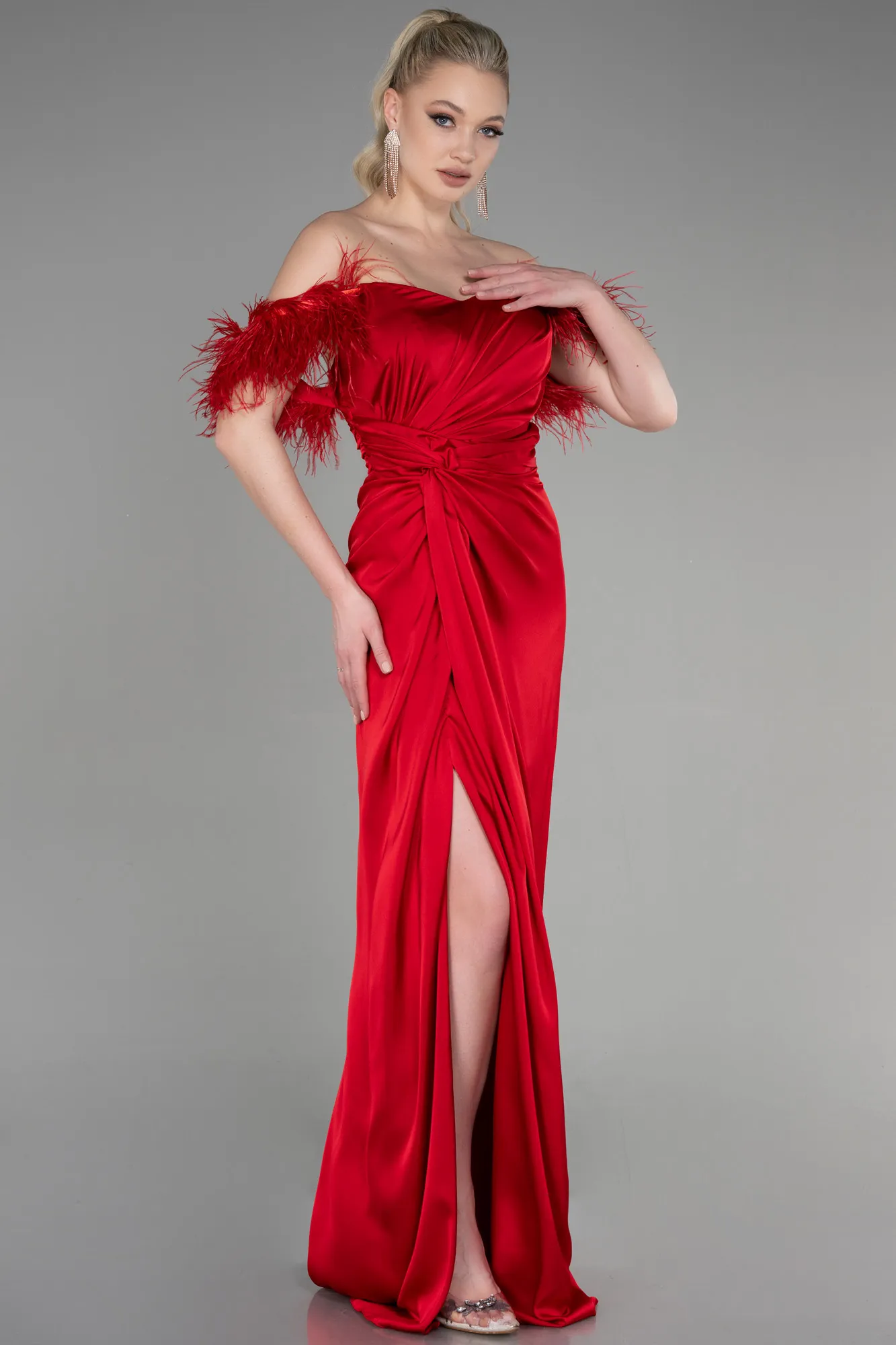 Red-Long Satin Evening Dress ABU3631