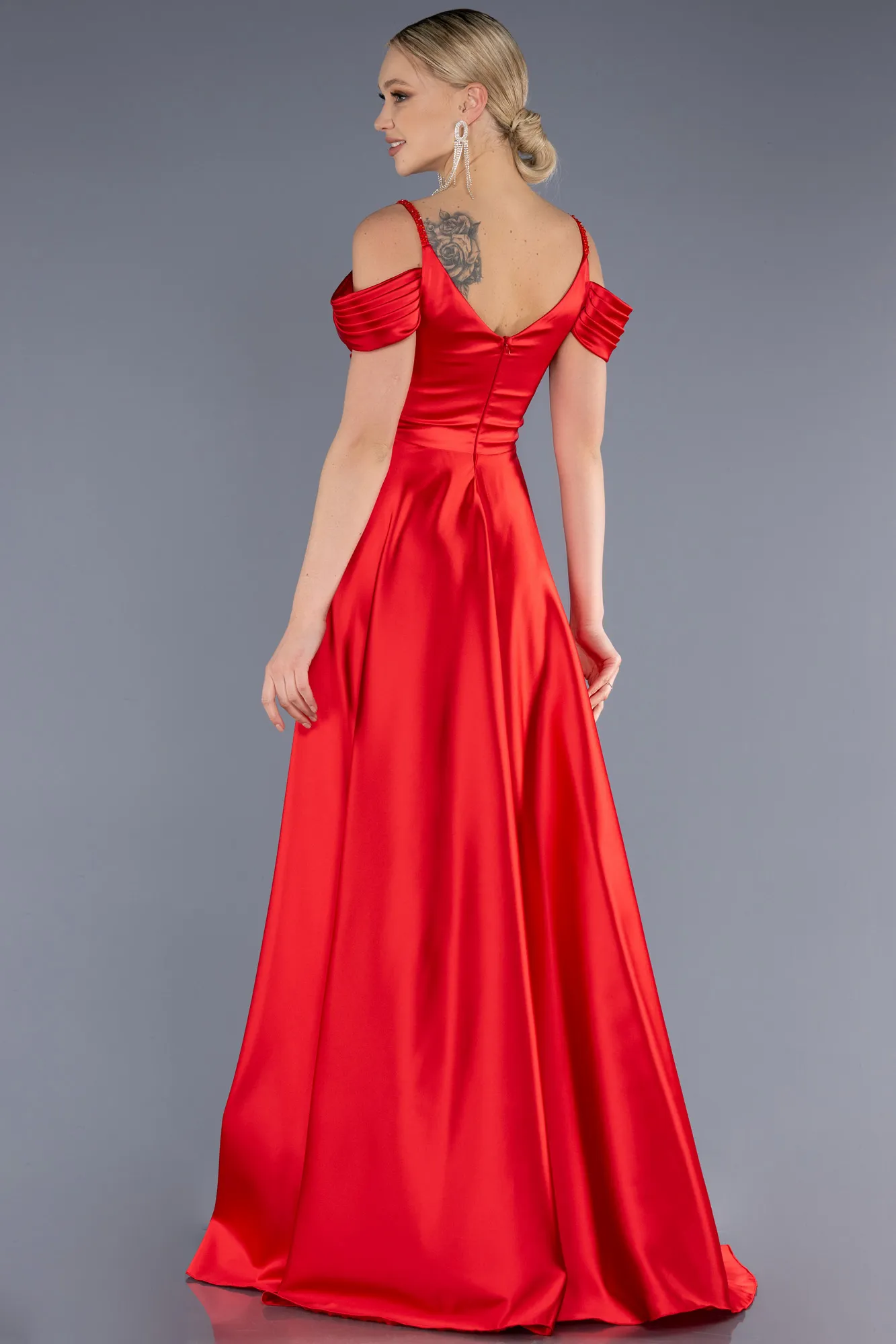 Red-Long Satin Evening Dress ABU3678