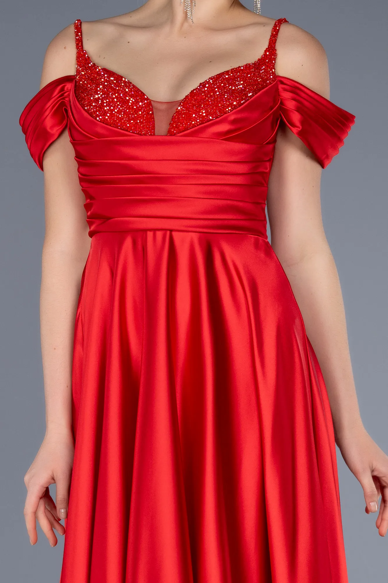 Red-Long Satin Evening Dress ABU3678