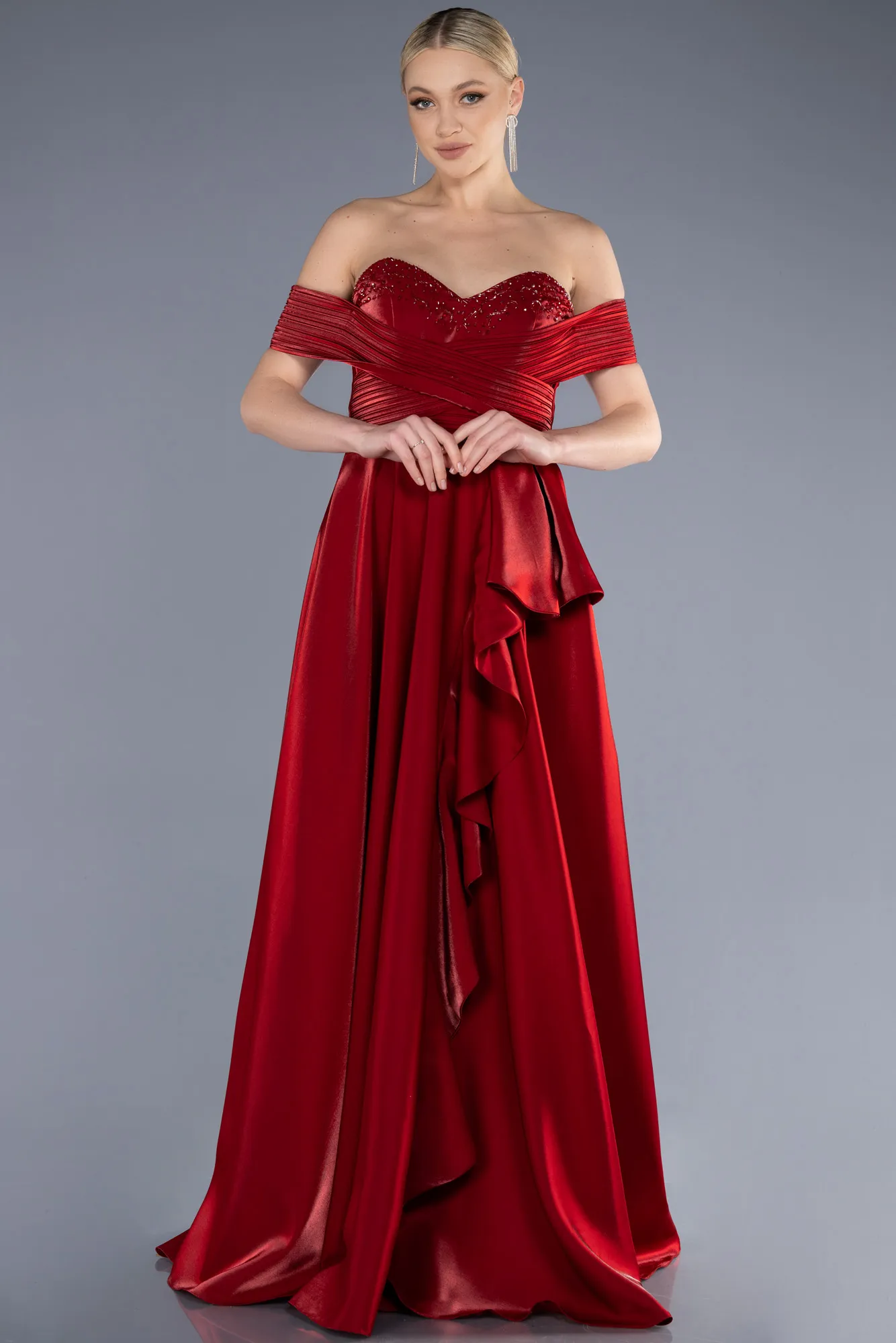 Red-Long Satin Evening Dress ABU3701