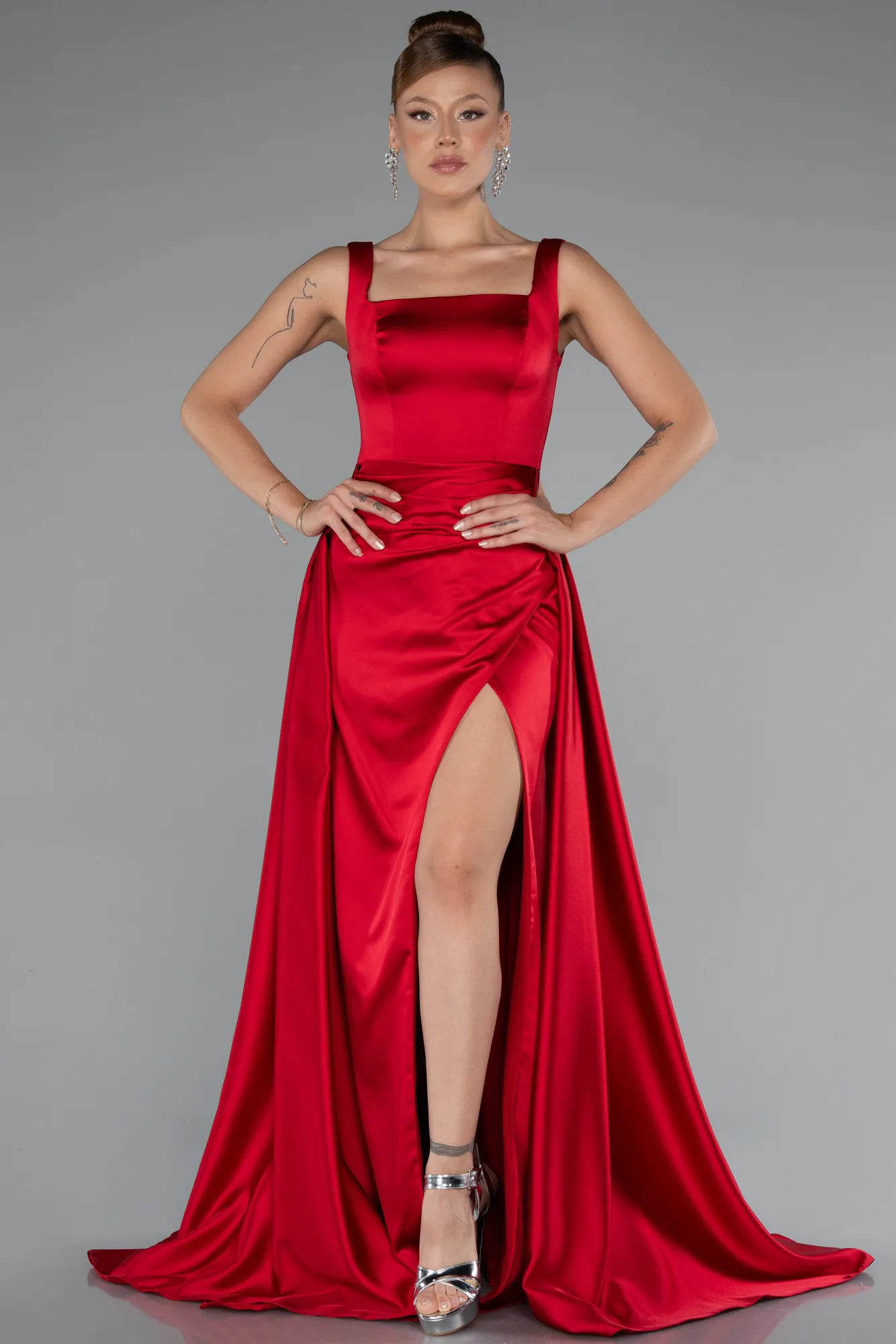 Red-Long Satin Evening Dress ABU4715