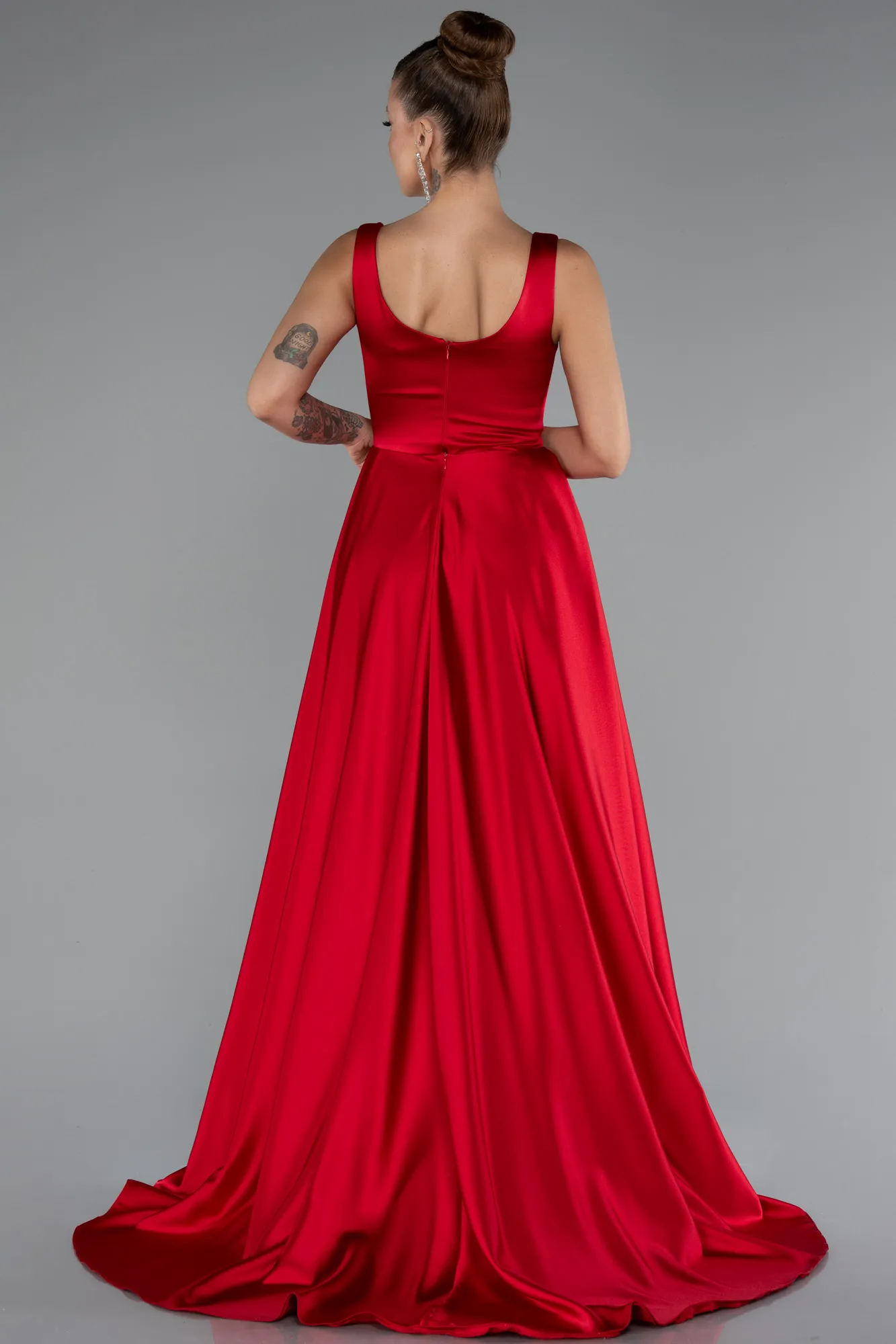 Red-Long Satin Evening Dress ABU4715