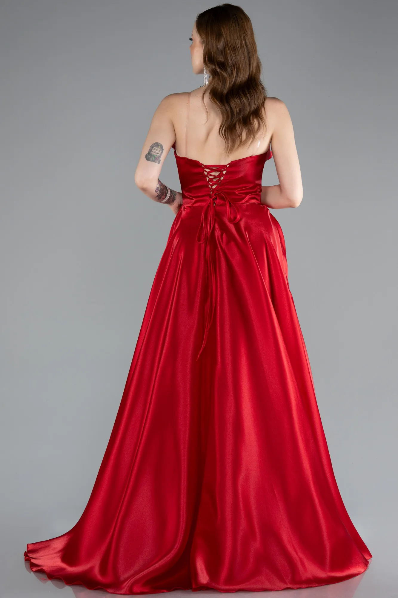 Red-Long Satin Evening Dress ABU4975