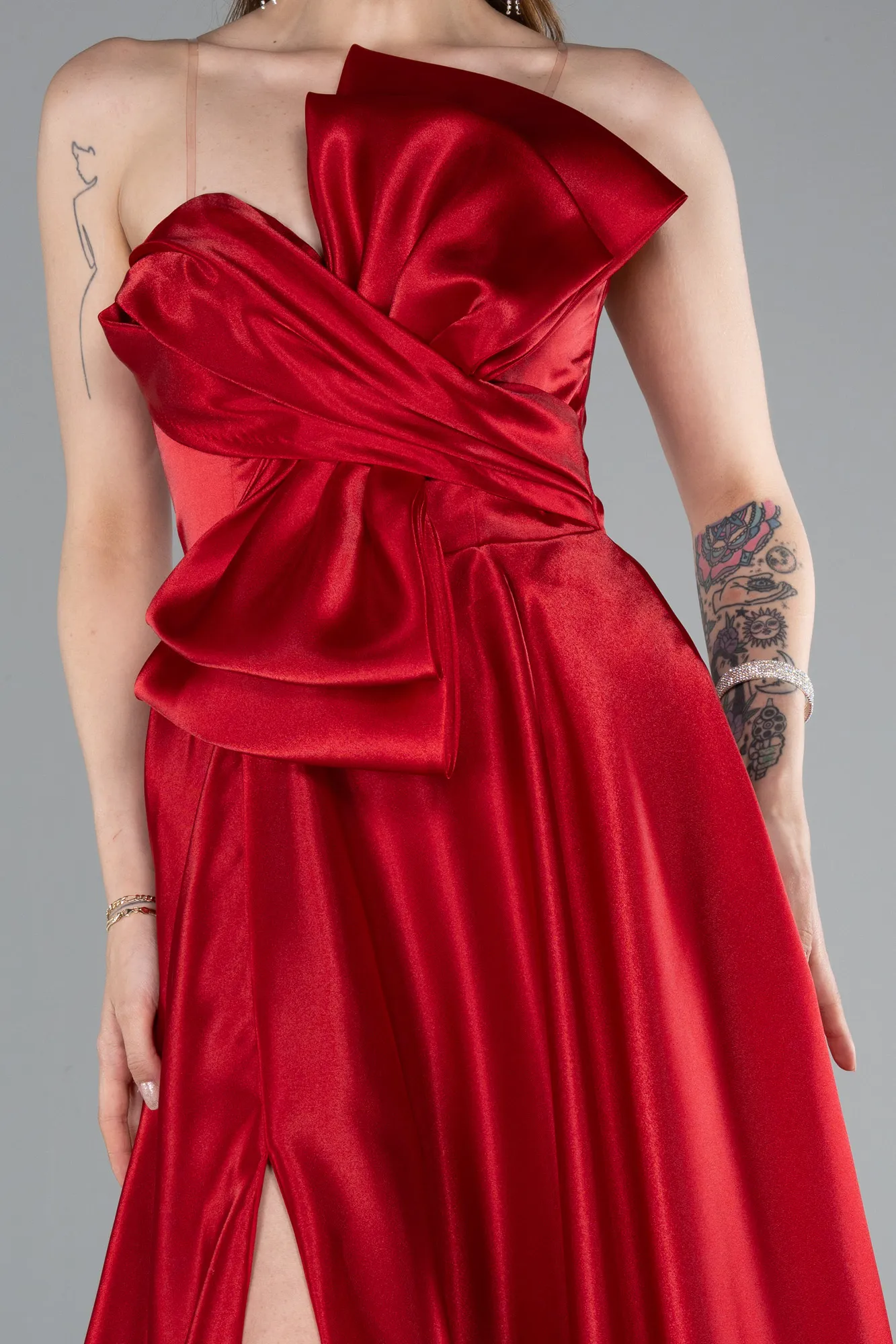 Red-Long Satin Evening Dress ABU4975