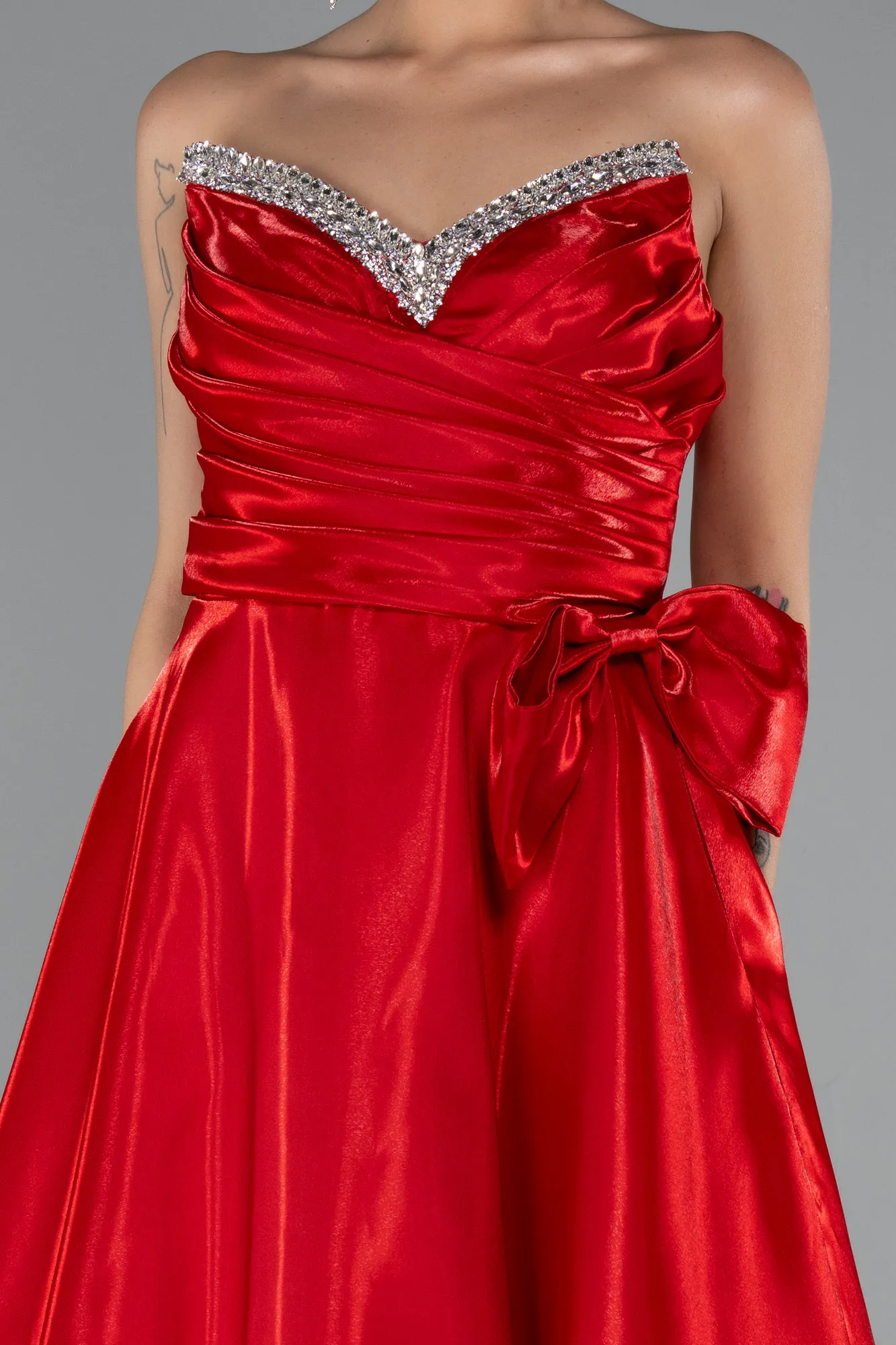 Red-Long Satin Evening Dress ABU4991