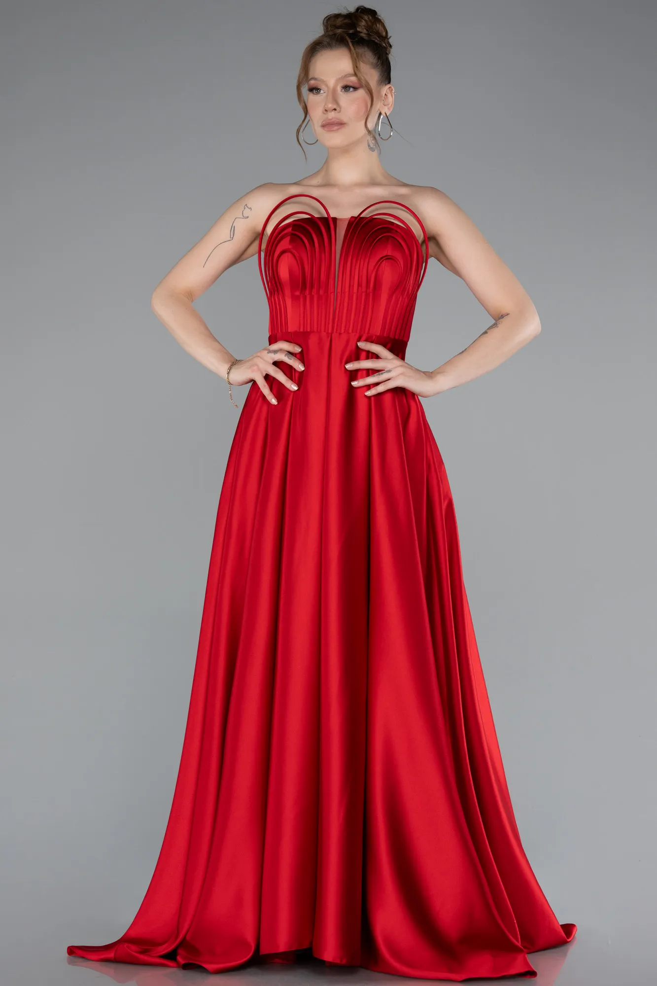 Red-Long Satin Evening Dress ABU4997