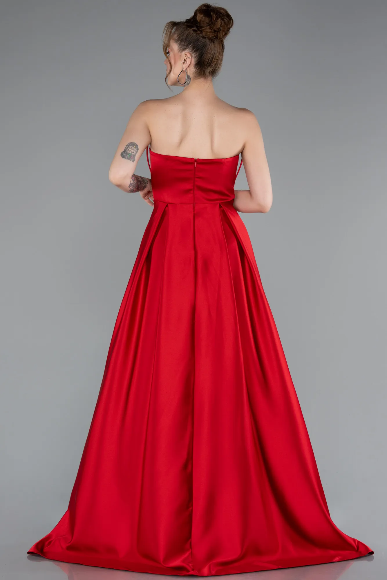 Red-Long Satin Evening Dress ABU4997