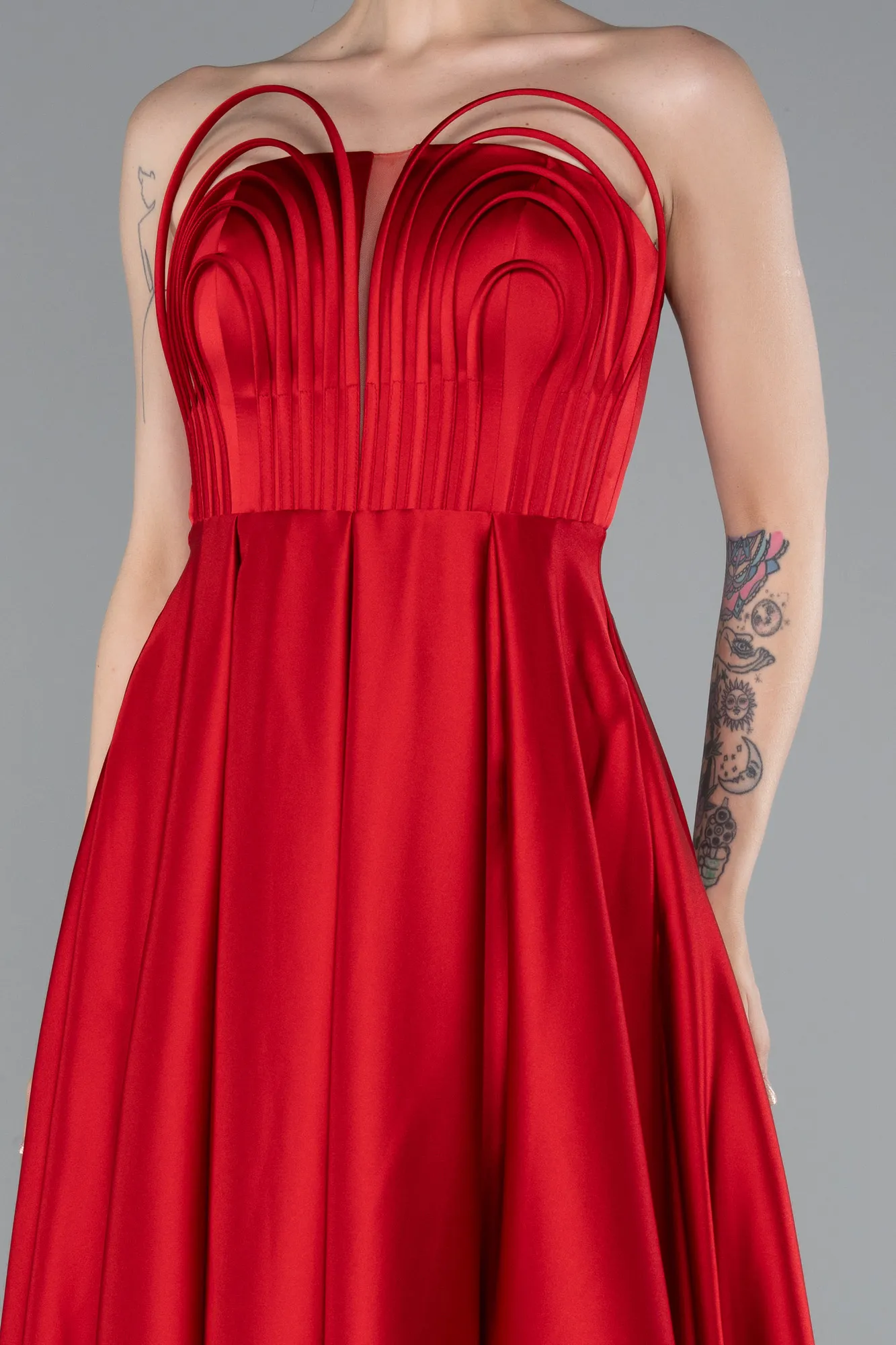 Red-Long Satin Evening Dress ABU4997