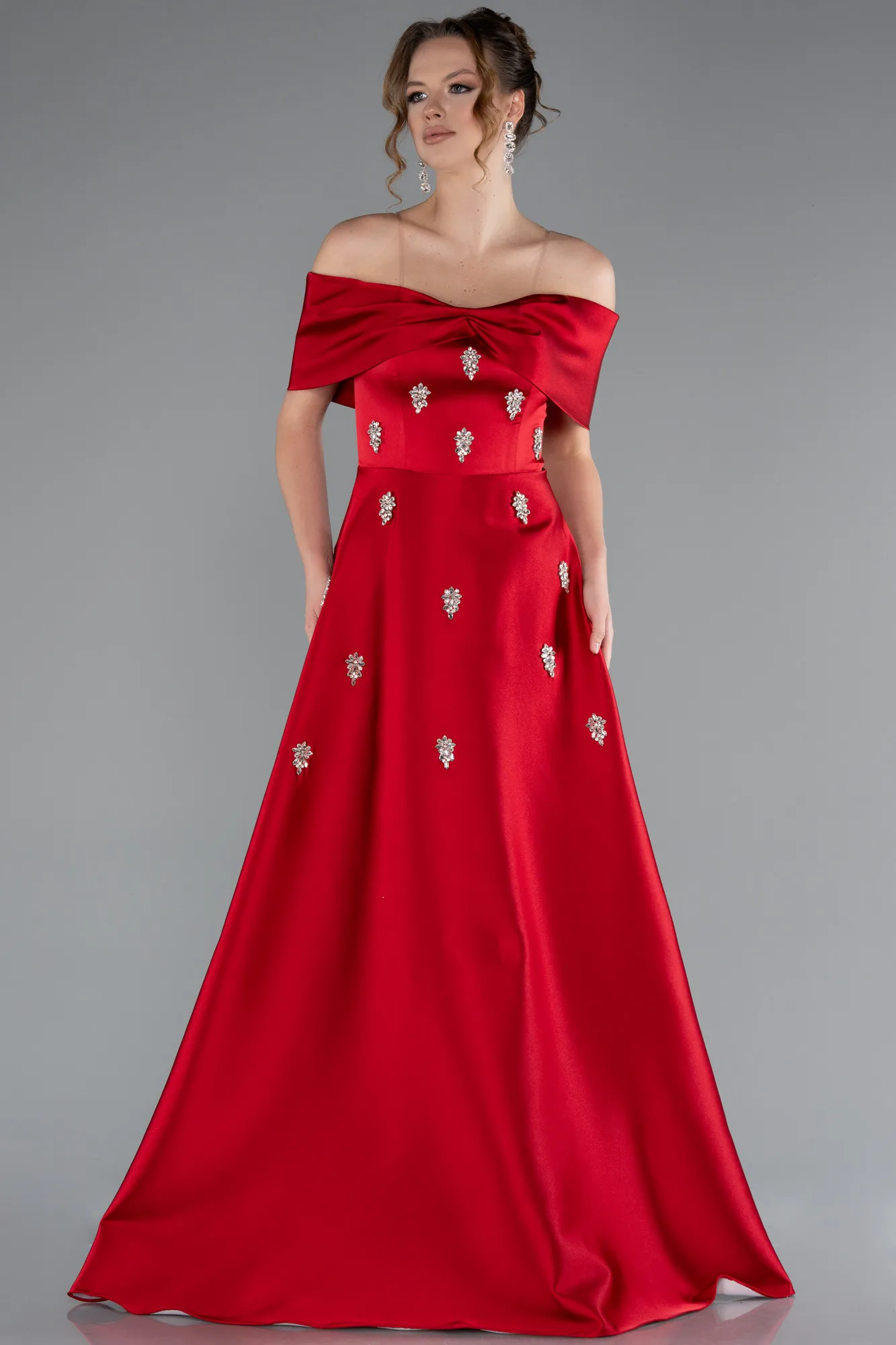 Red-Long Satin Evening Dress ABU5020