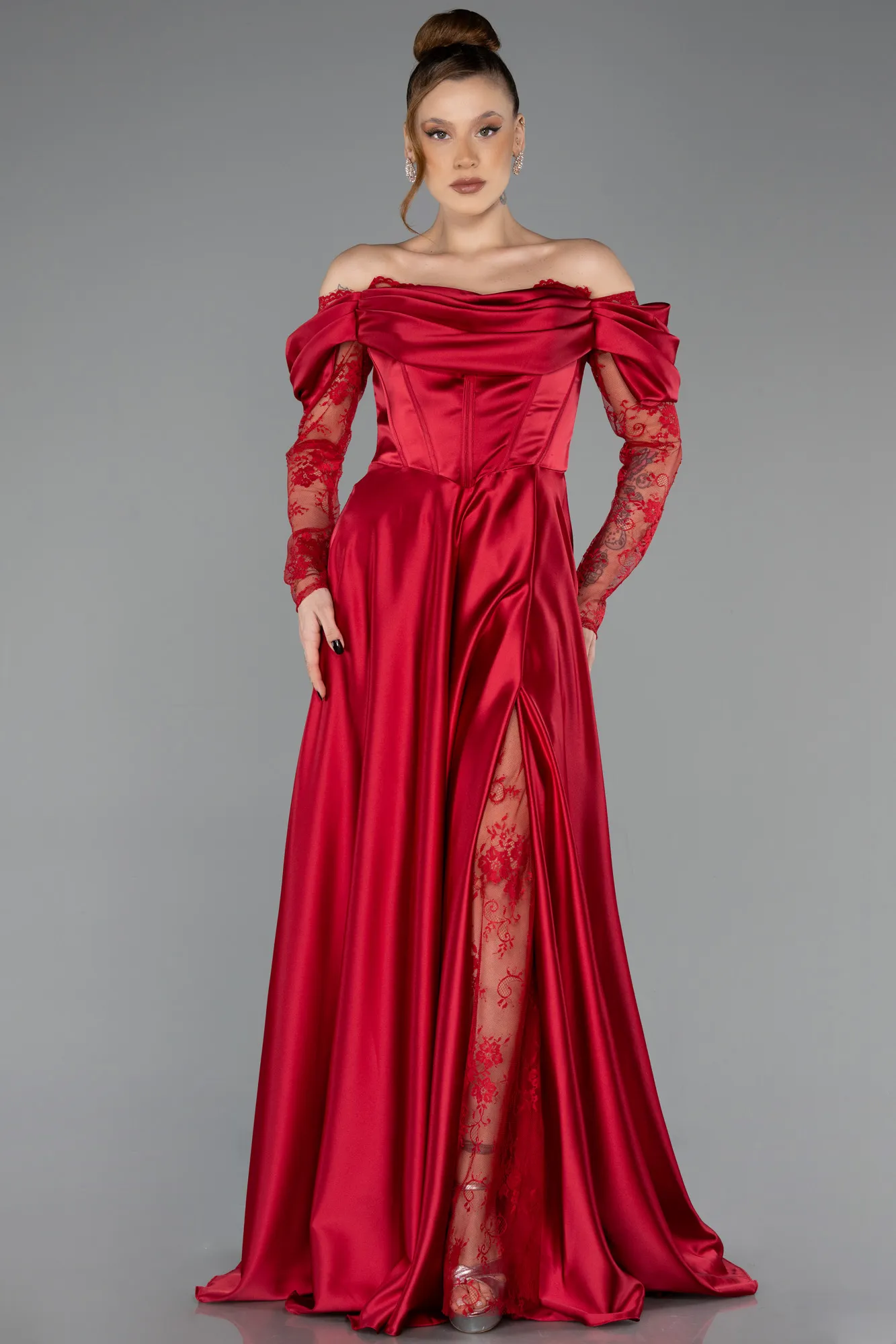 Red-Long Satin Evening Dress ABU5054