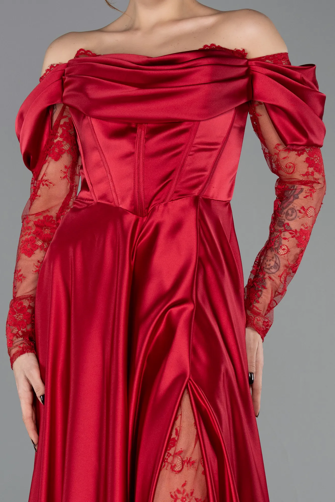 Red-Long Satin Evening Dress ABU5054
