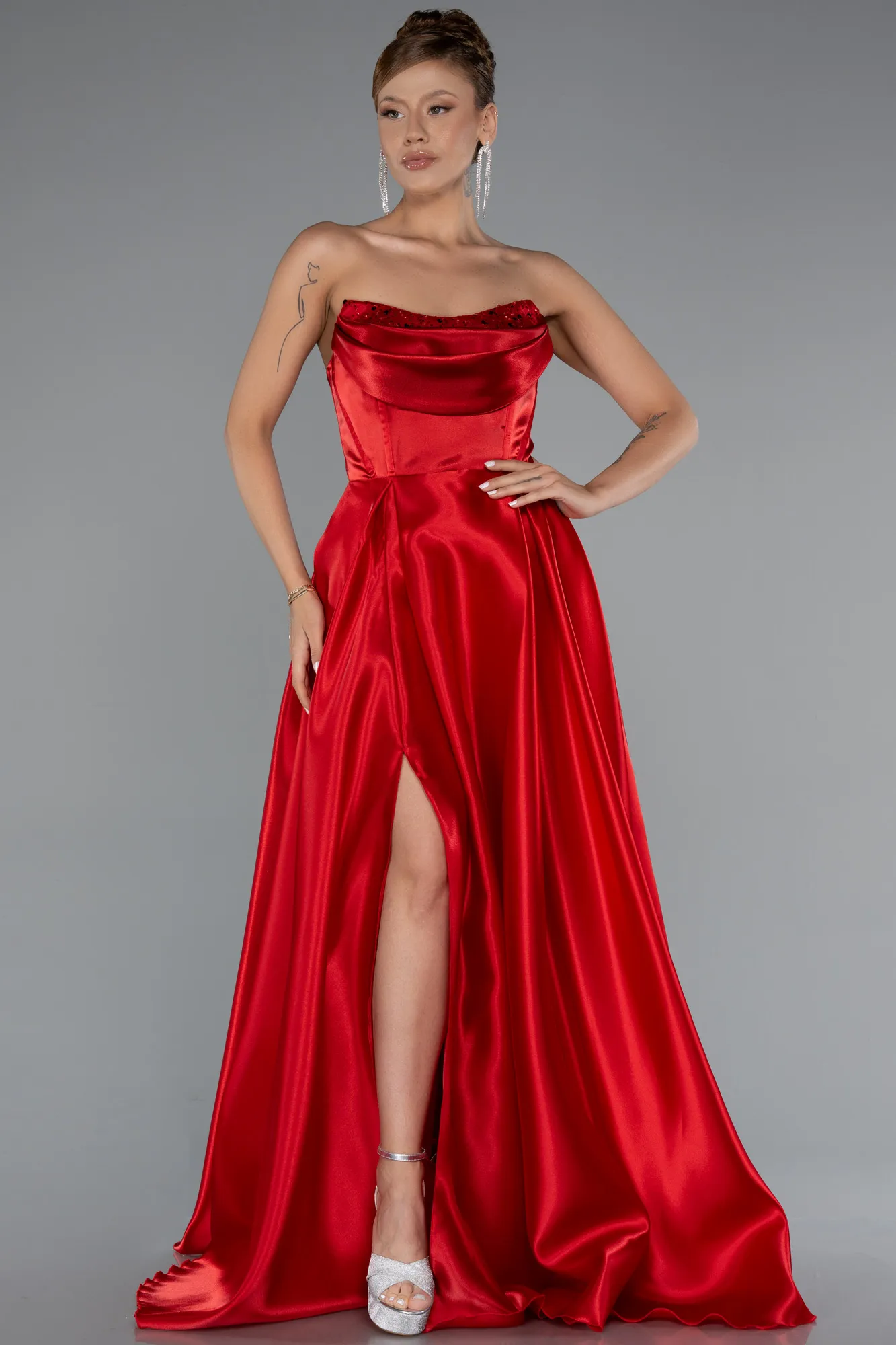Red-Long Satin Evening Dress ABU5064