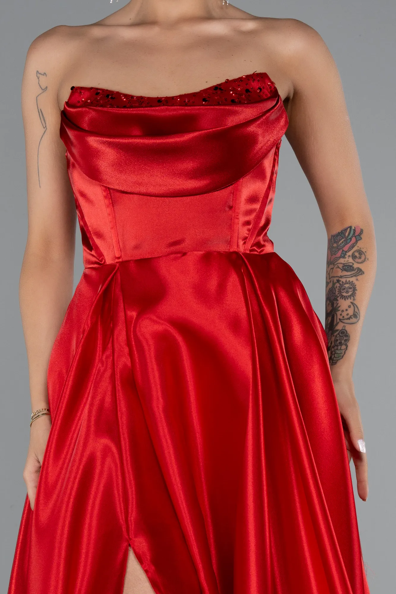 Red-Long Satin Evening Dress ABU5064