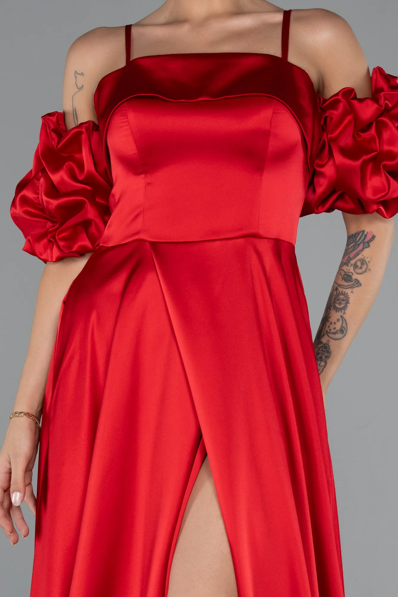 Red-Long Satin Evening Dress ABU5103