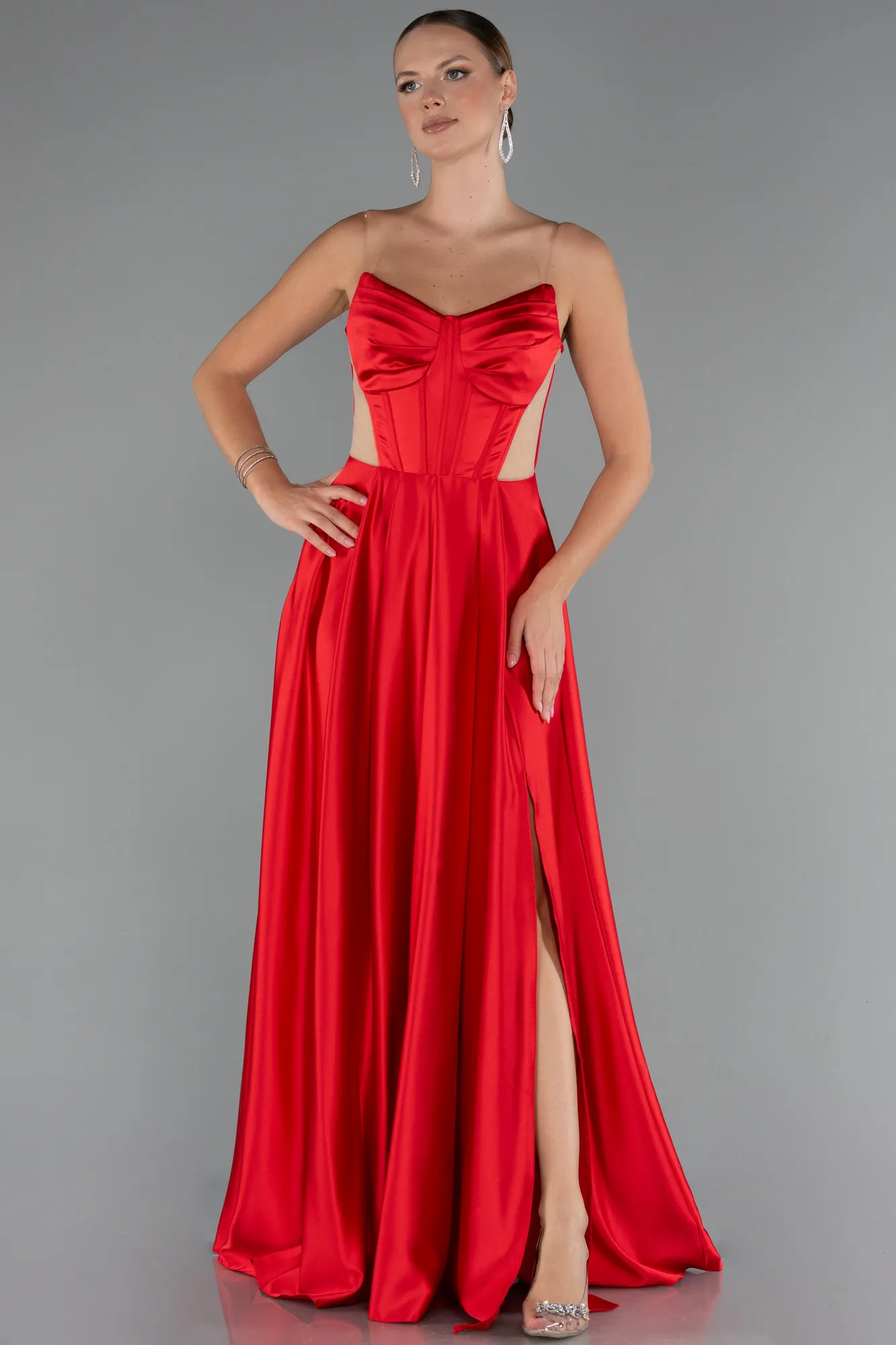 Red-Long Satin Evening Dress ABU5246