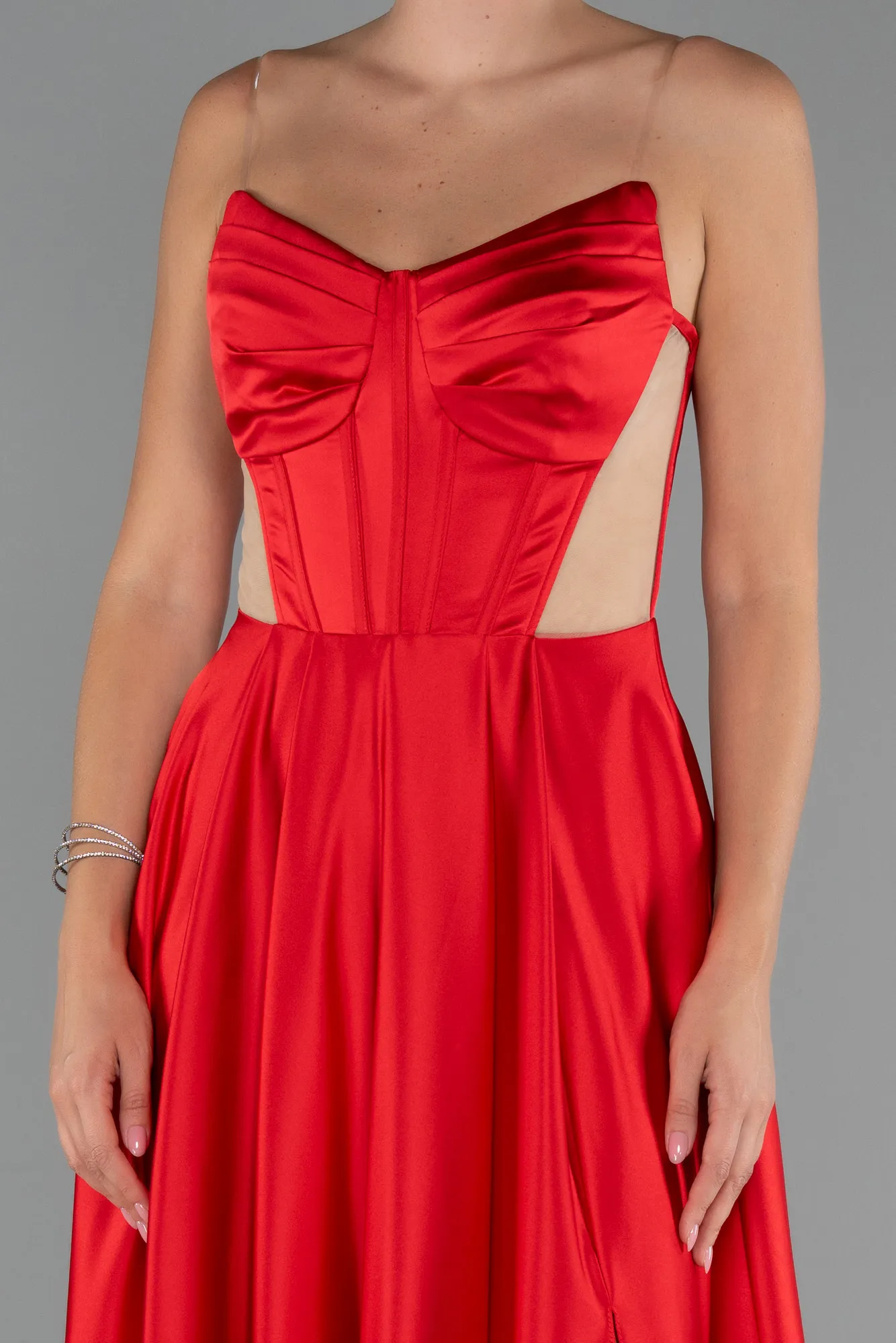 Red-Long Satin Evening Dress ABU5246