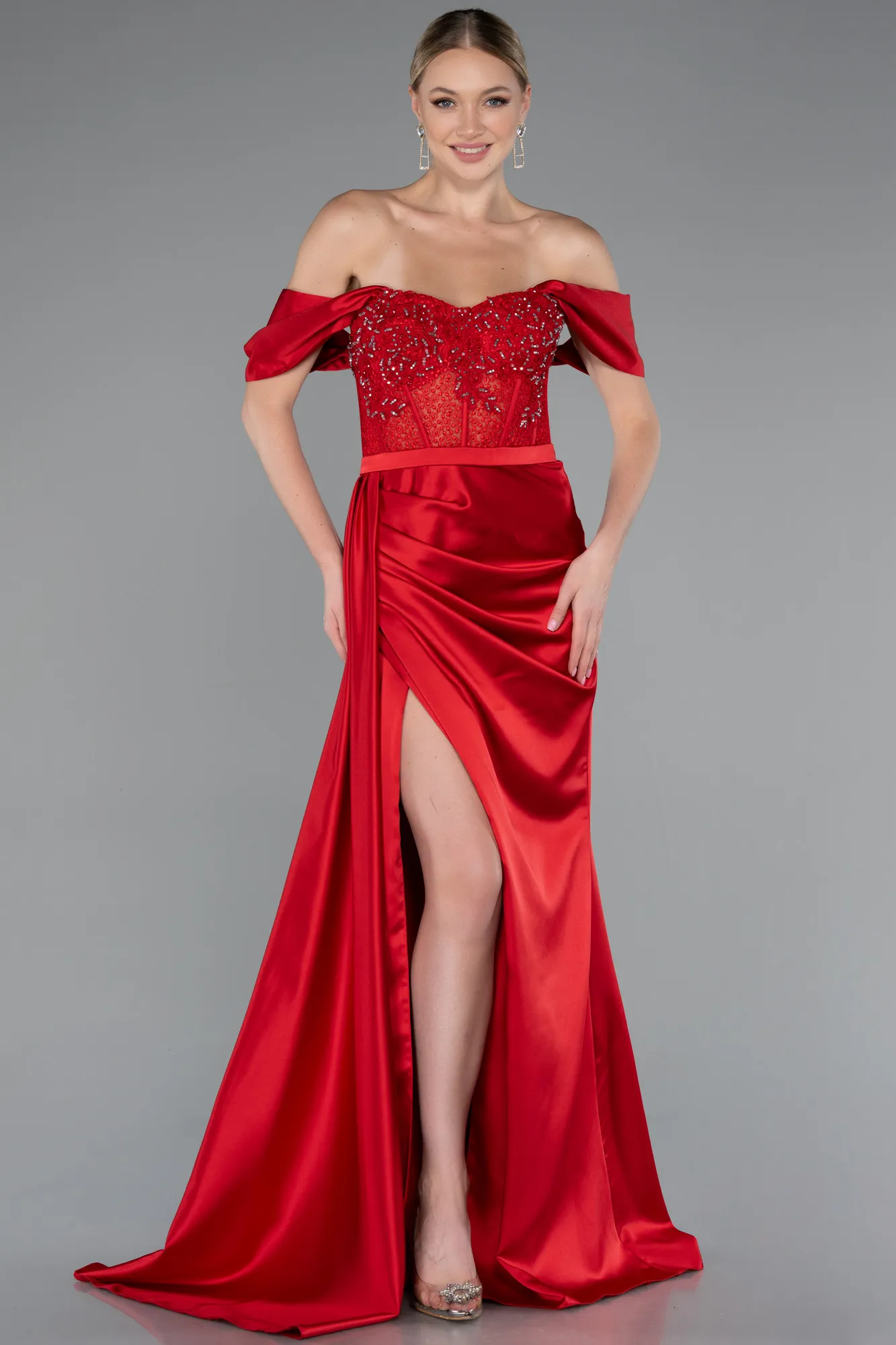 Red-Long Satin Evening Dress ABU5520
