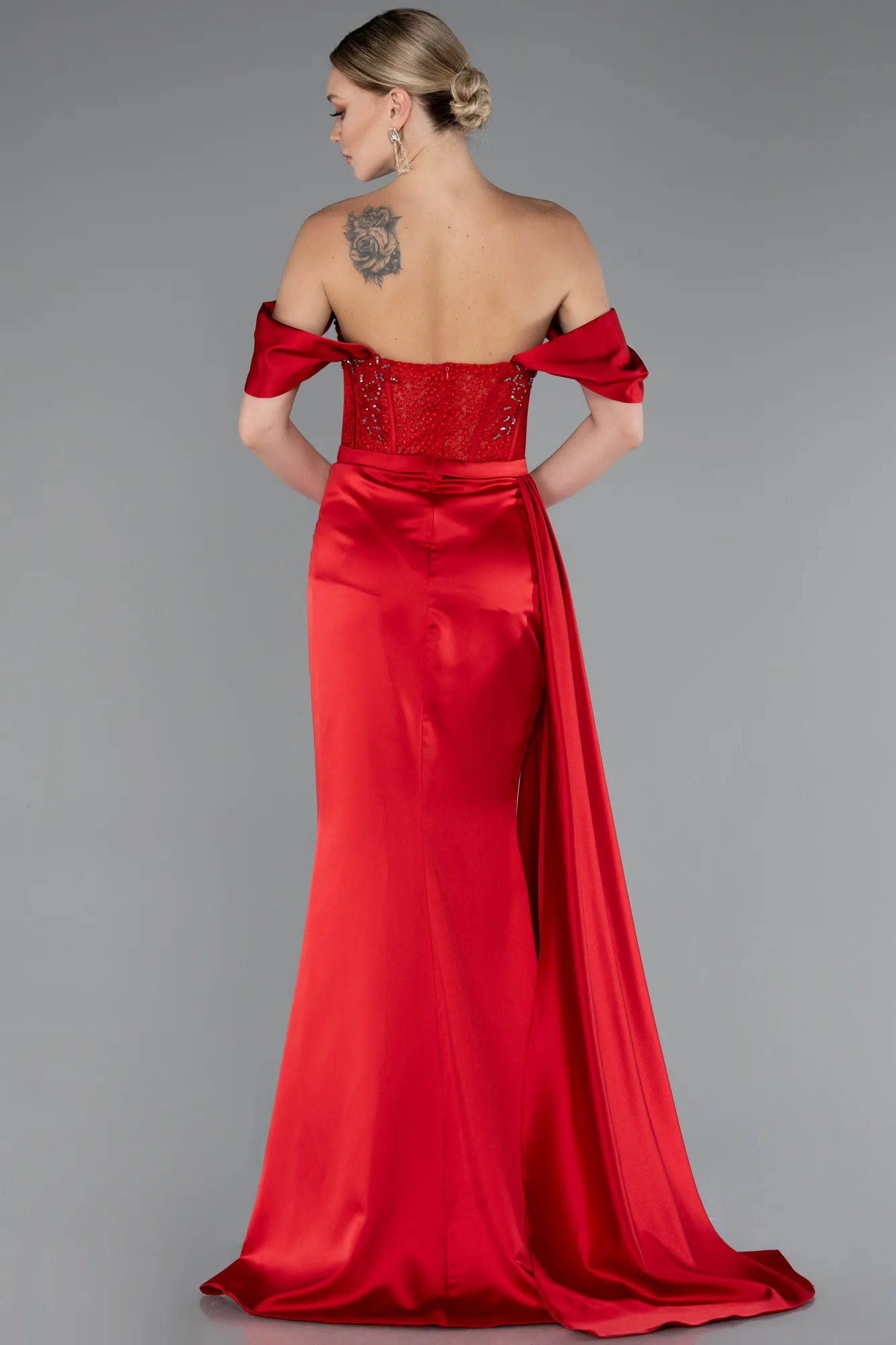 Red-Long Satin Evening Dress ABU5520
