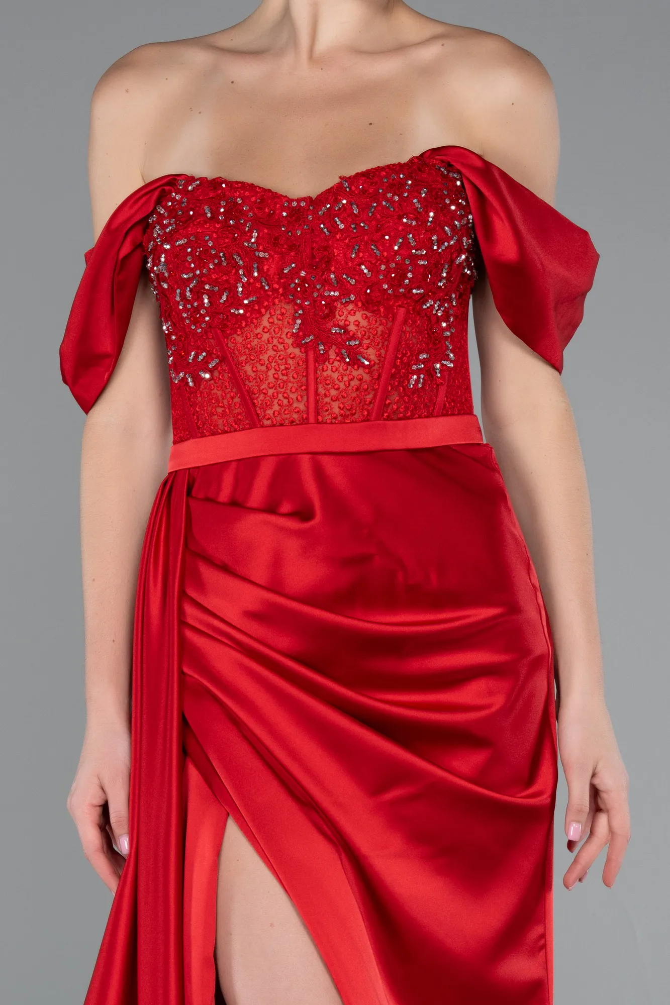 Red-Long Satin Evening Dress ABU5520