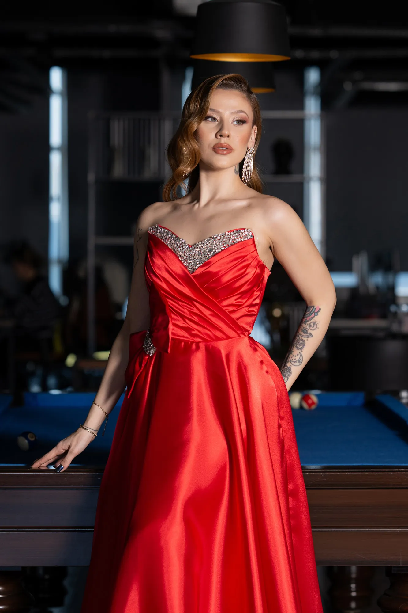 Red-Long Satin Evening Dress ABU5541