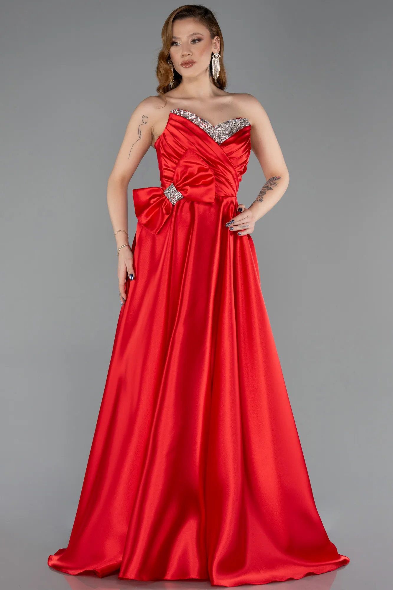 Red-Long Satin Evening Dress ABU5541
