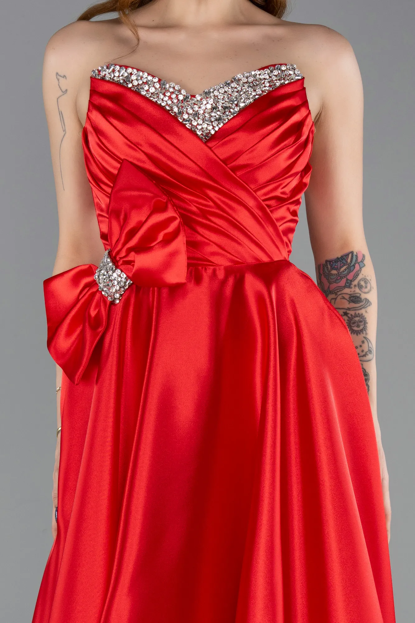 Red-Long Satin Evening Dress ABU5541