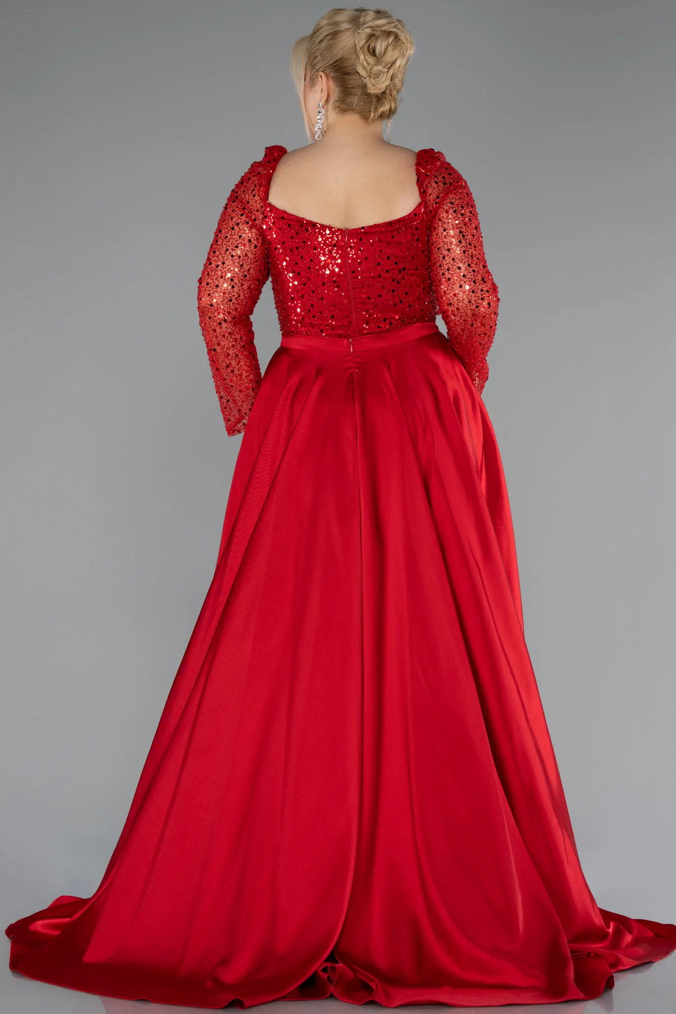 Red-Long Satin Formal Plus Size Dress ABU4670