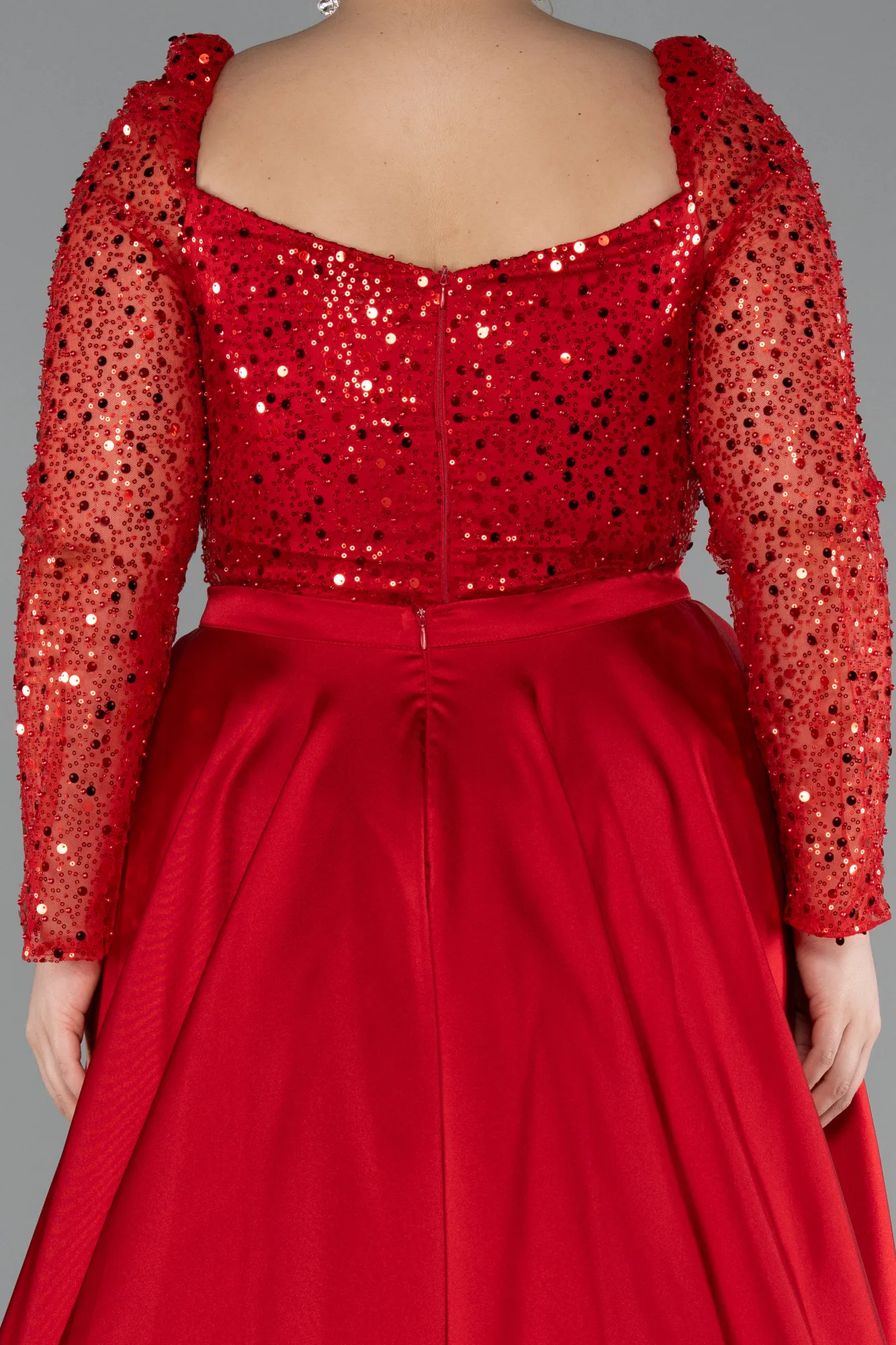 Red-Long Satin Formal Plus Size Dress ABU4670