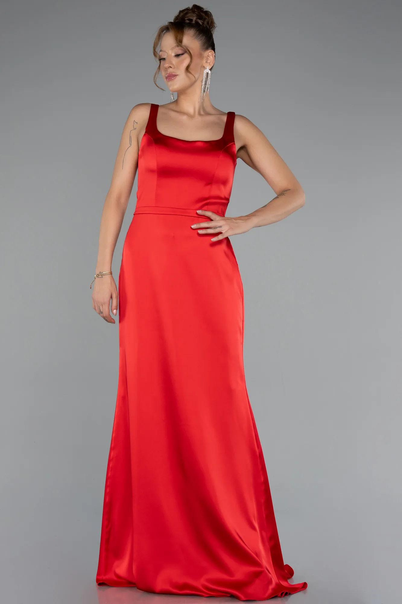 Red-Long Satin Mermaid Prom Dress ABU5111