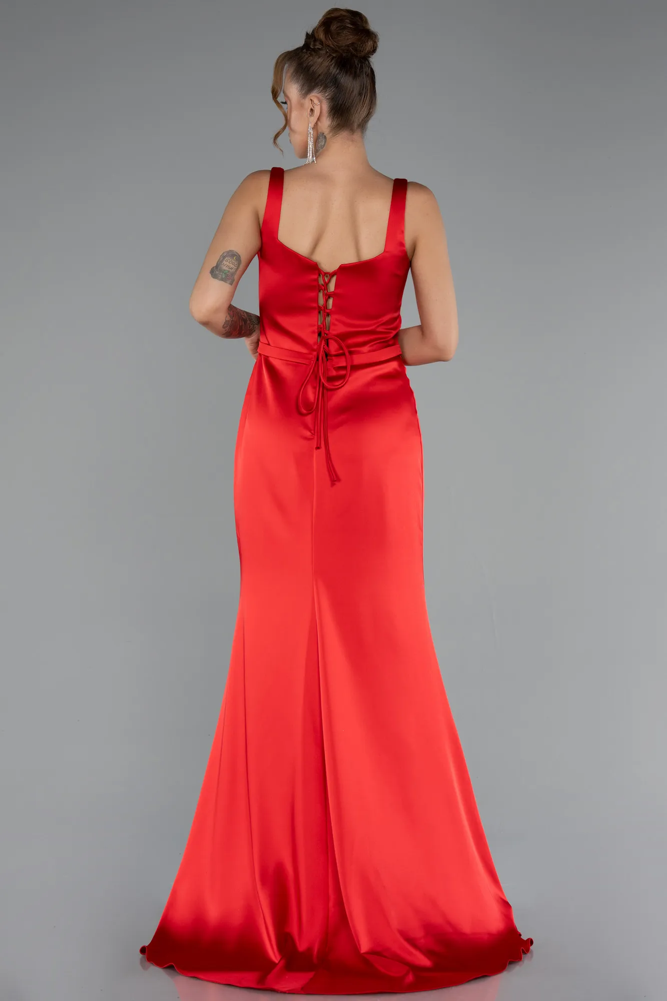 Red-Long Satin Mermaid Prom Dress ABU5111