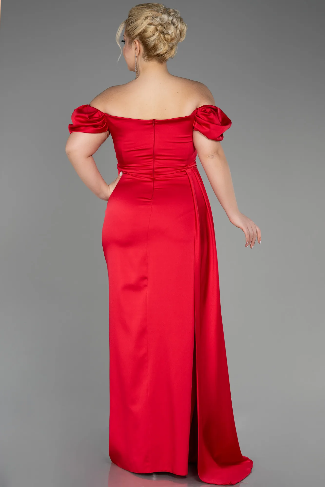 Red-Long Satin Plus Size Evening Dress ABU1626
