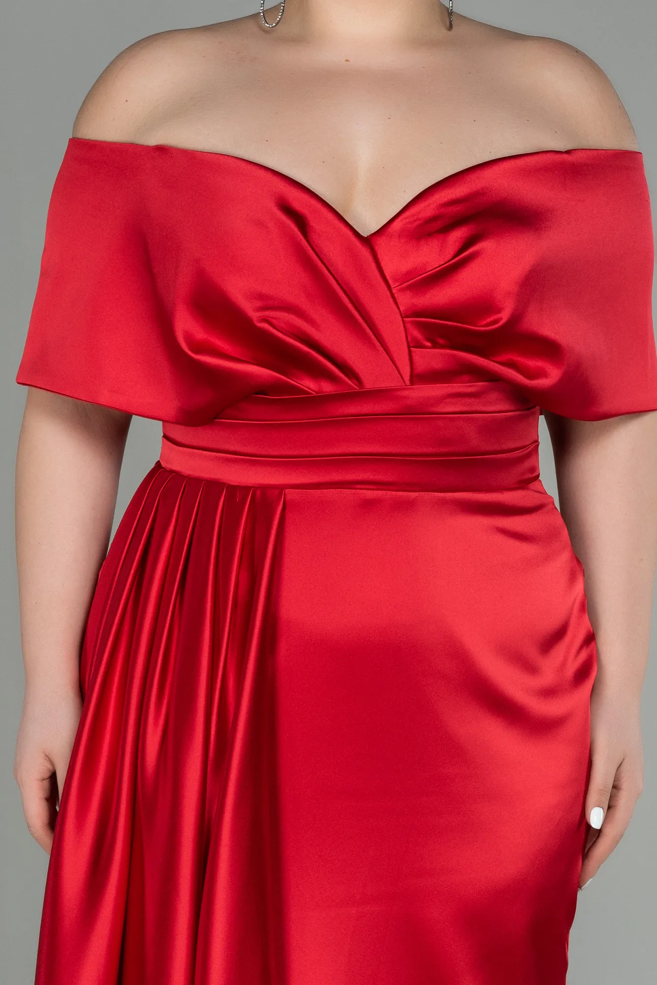 Red-Long Satin Plus Size Evening Dress ABU2873