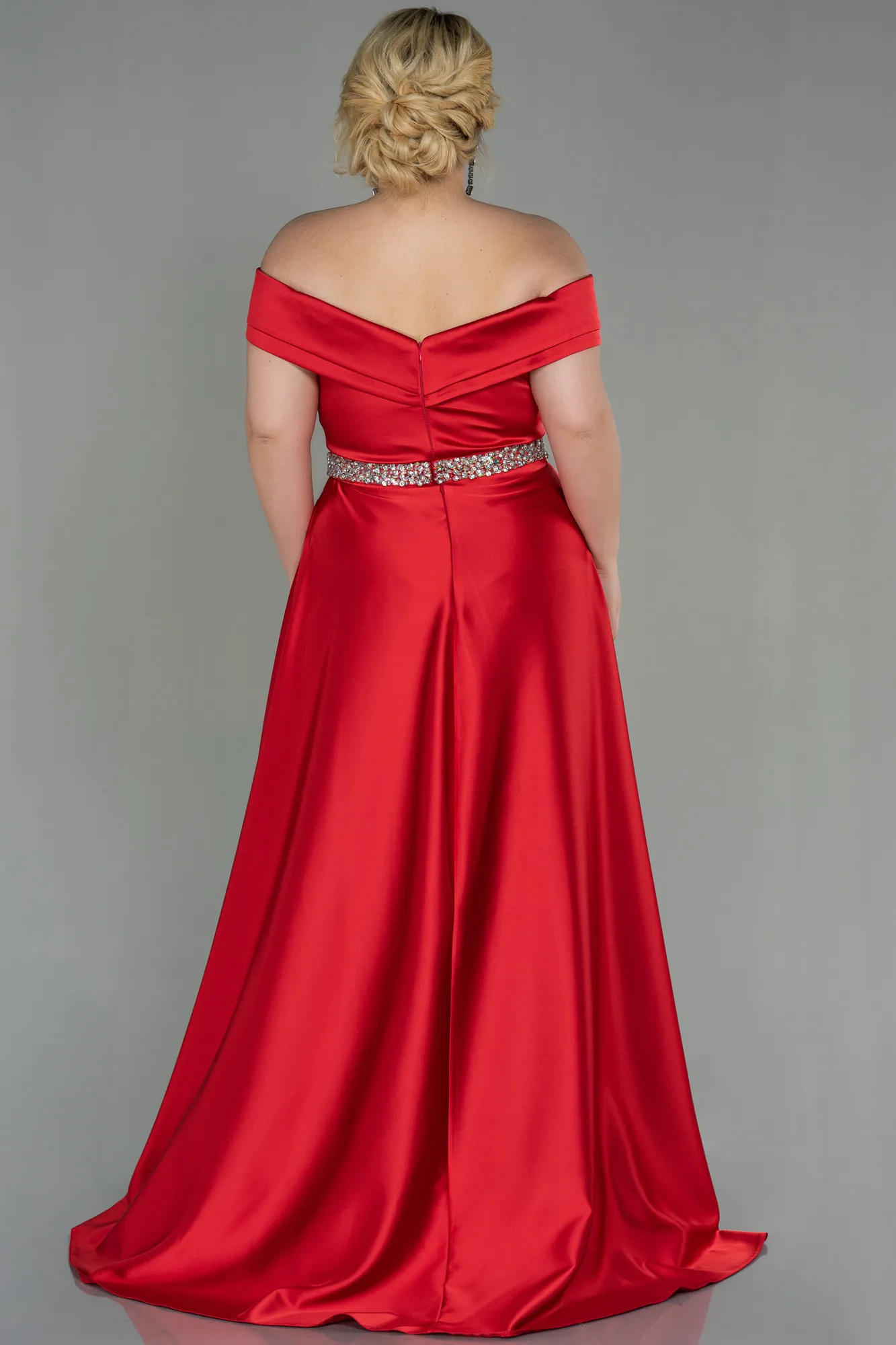 Red-Long Satin Plus Size Evening Dress ABU3017