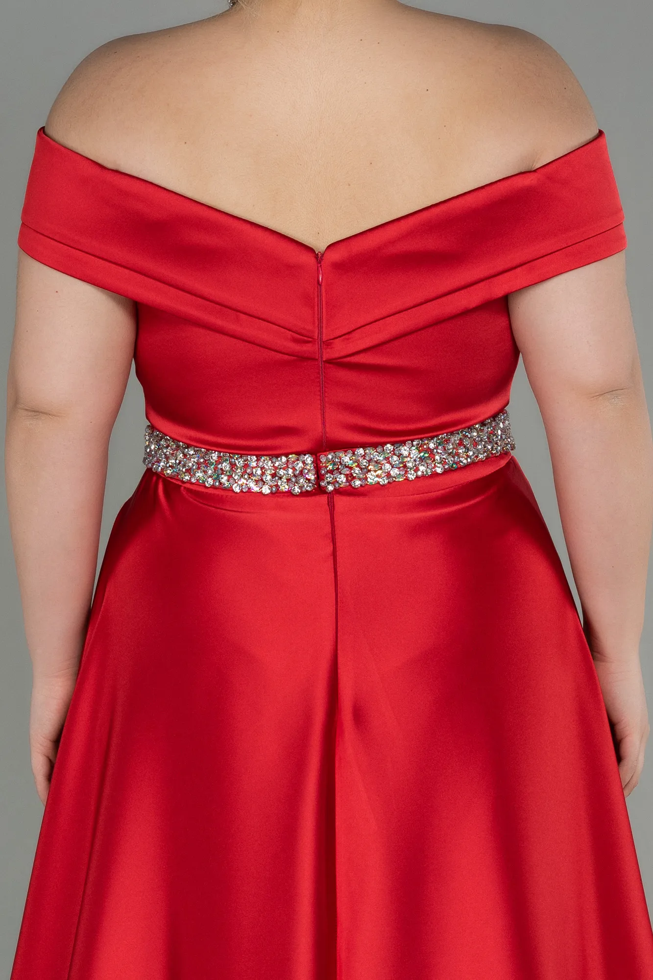 Red-Long Satin Plus Size Evening Dress ABU3017
