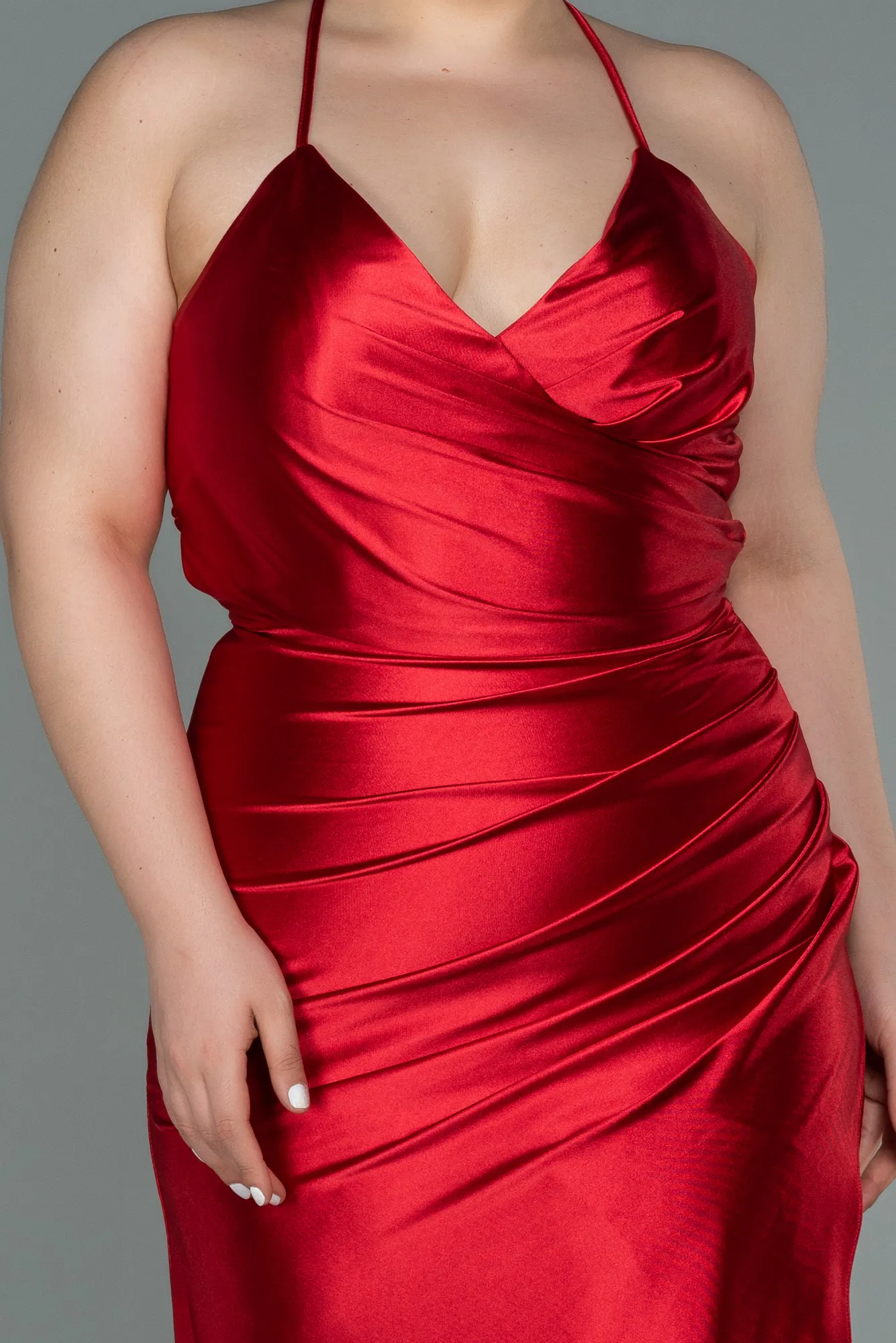 Red-Long Satin Plus Size Evening Dress ABU3053