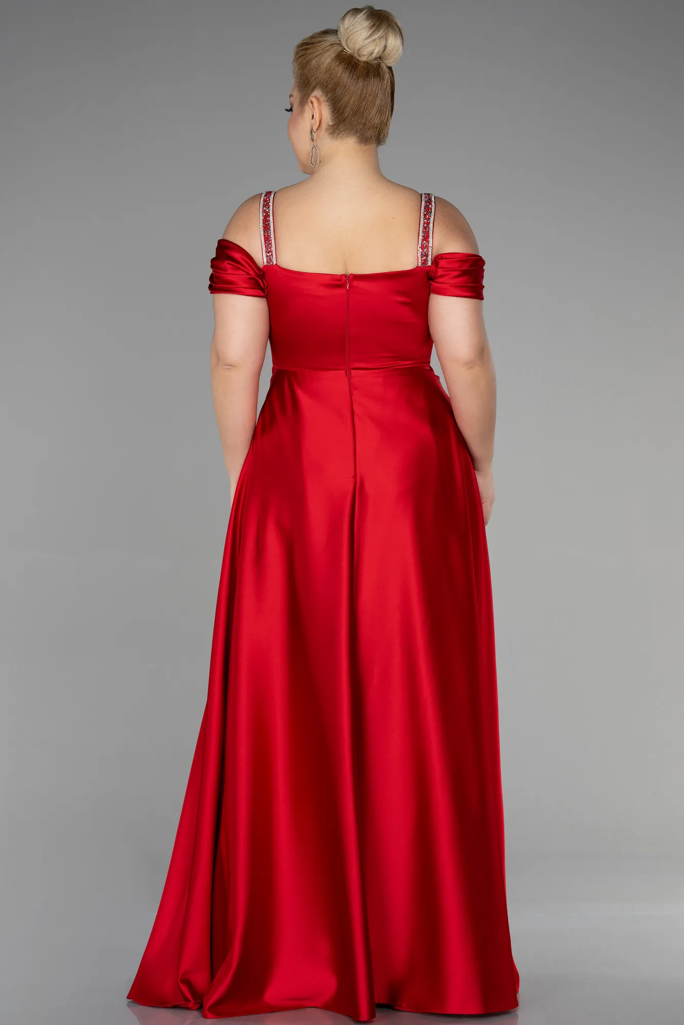 Red-Long Satin Plus Size Evening Dress ABU3277