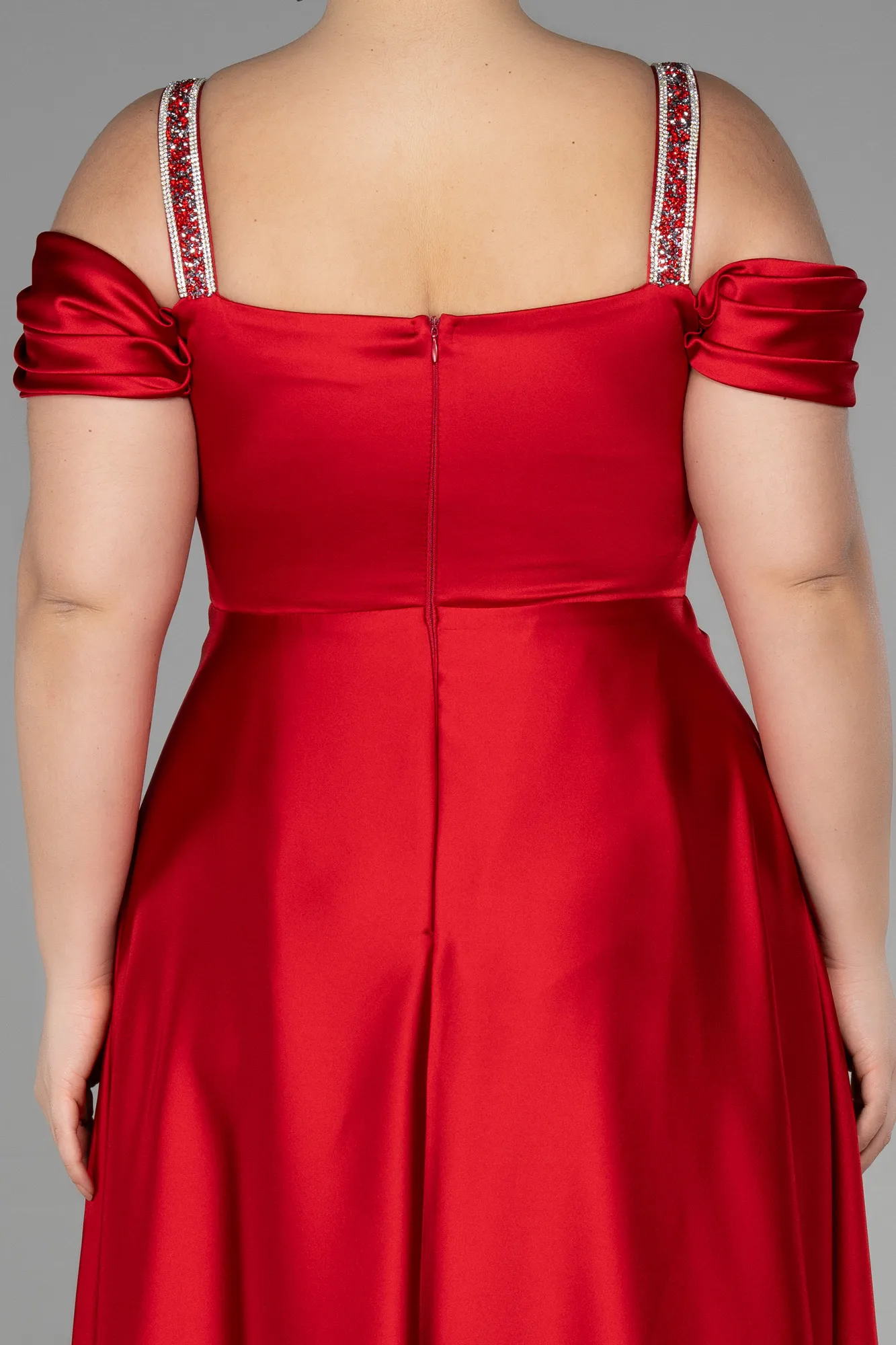 Red-Long Satin Plus Size Evening Dress ABU3277