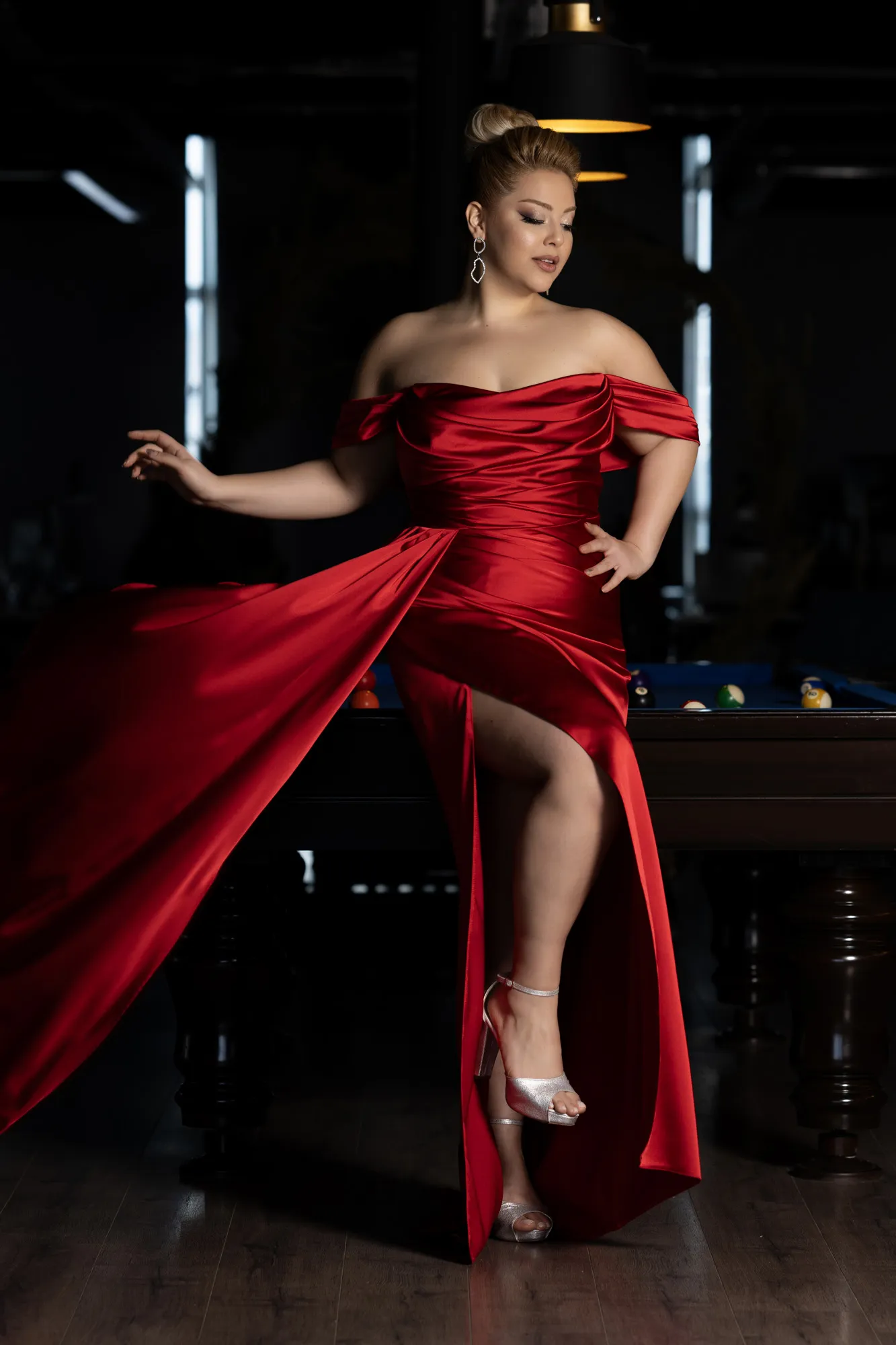 Red-Long Satin Plus Size Evening Dress ABU3515