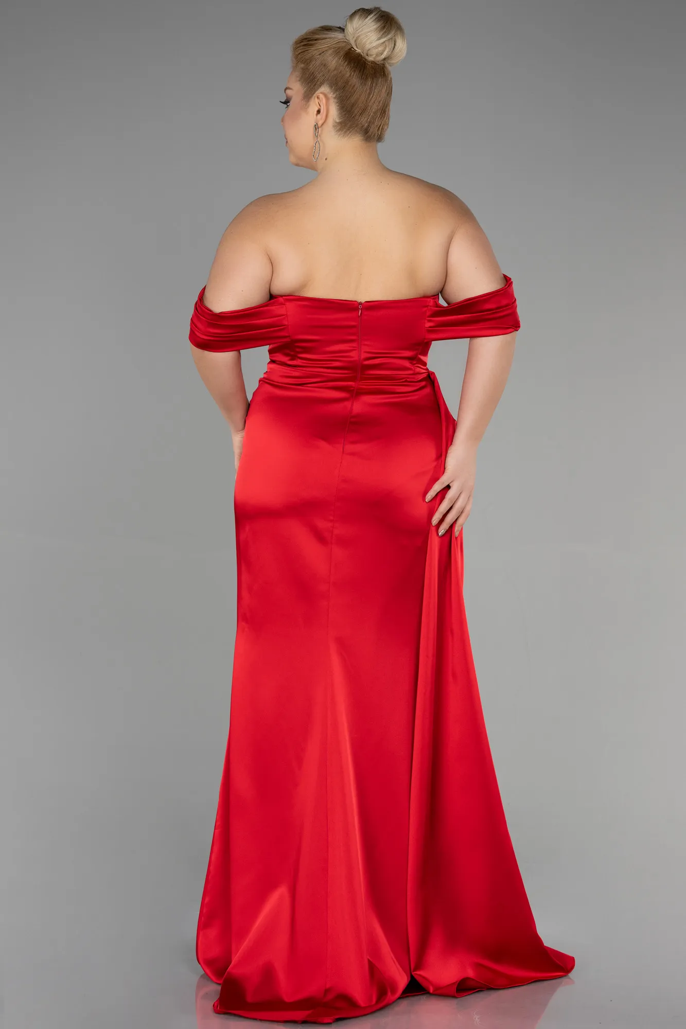 Red-Long Satin Plus Size Evening Dress ABU3515