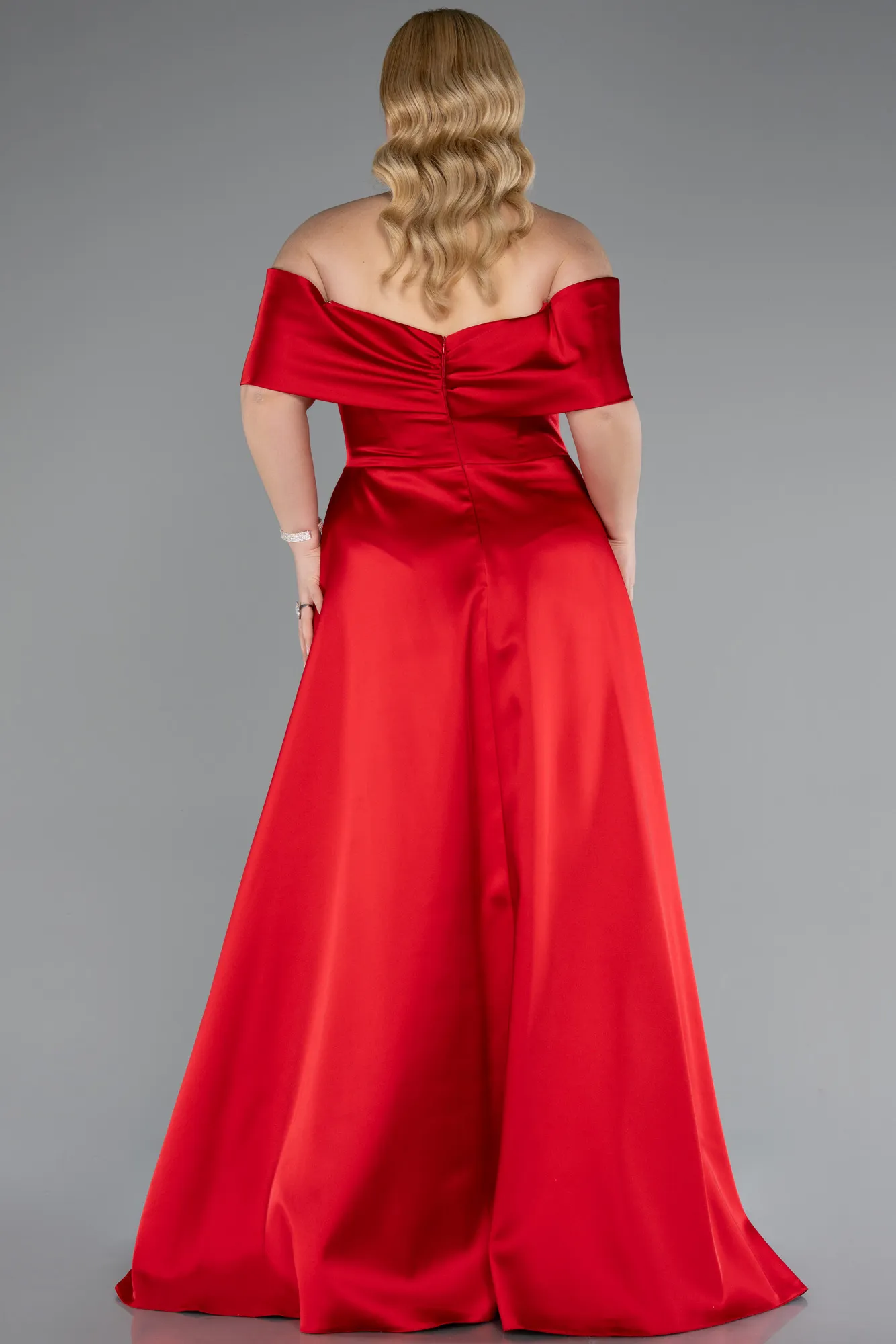 Red-Long Satin Plus Size Evening Gown ABU4998