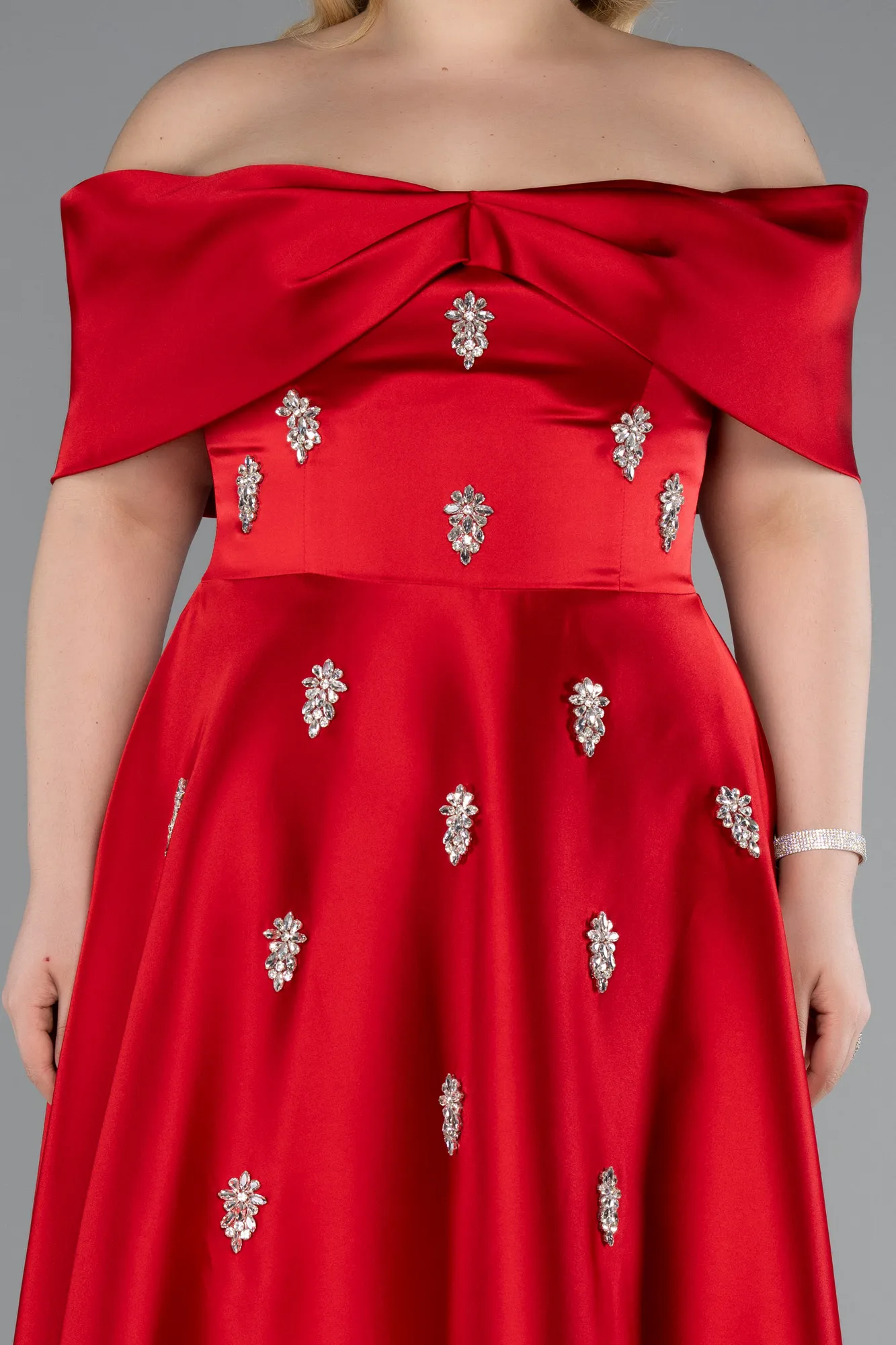 Red-Long Satin Plus Size Evening Gown ABU4998