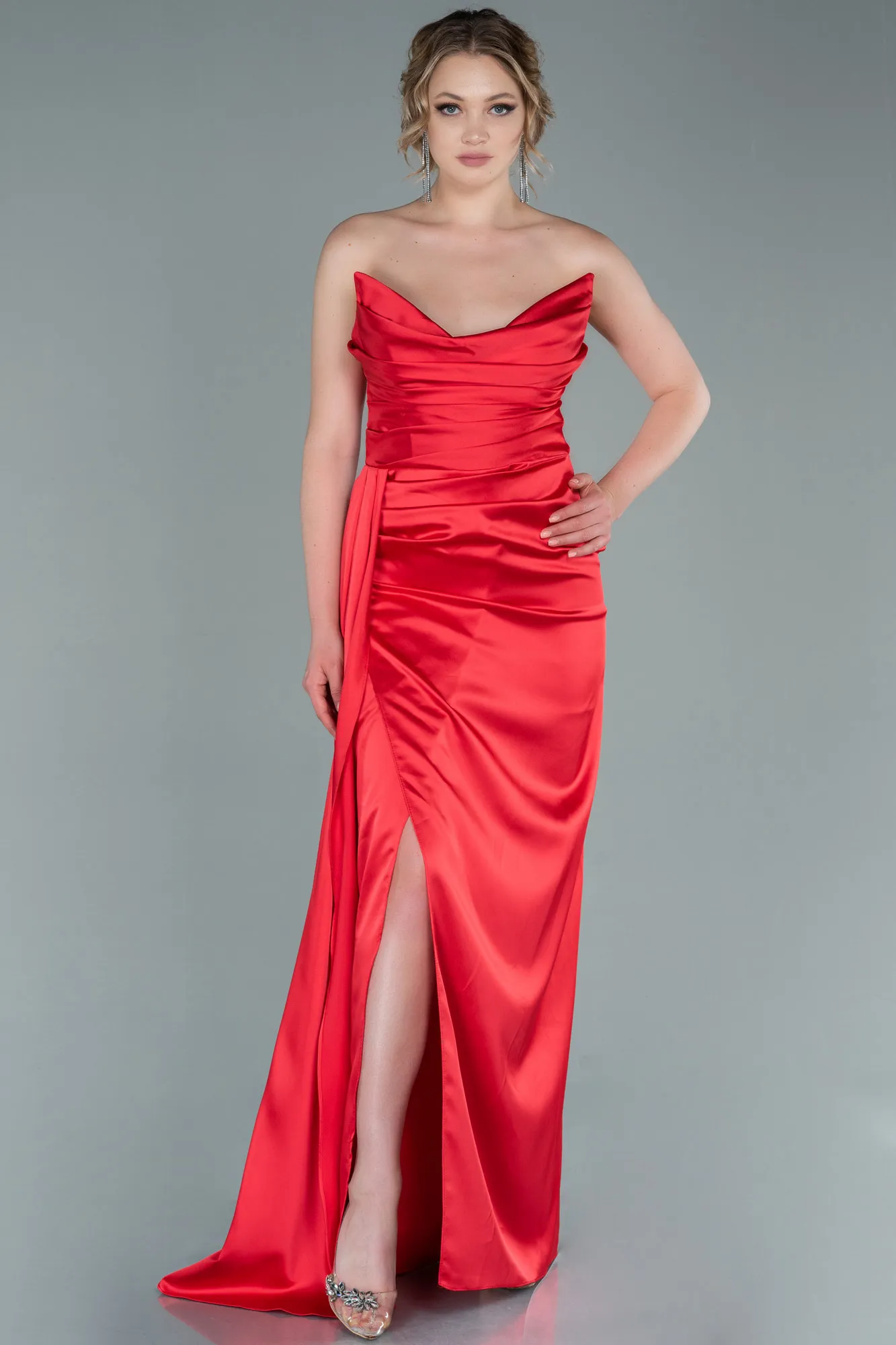 Red-Long Satin Prom Gown ABU2340