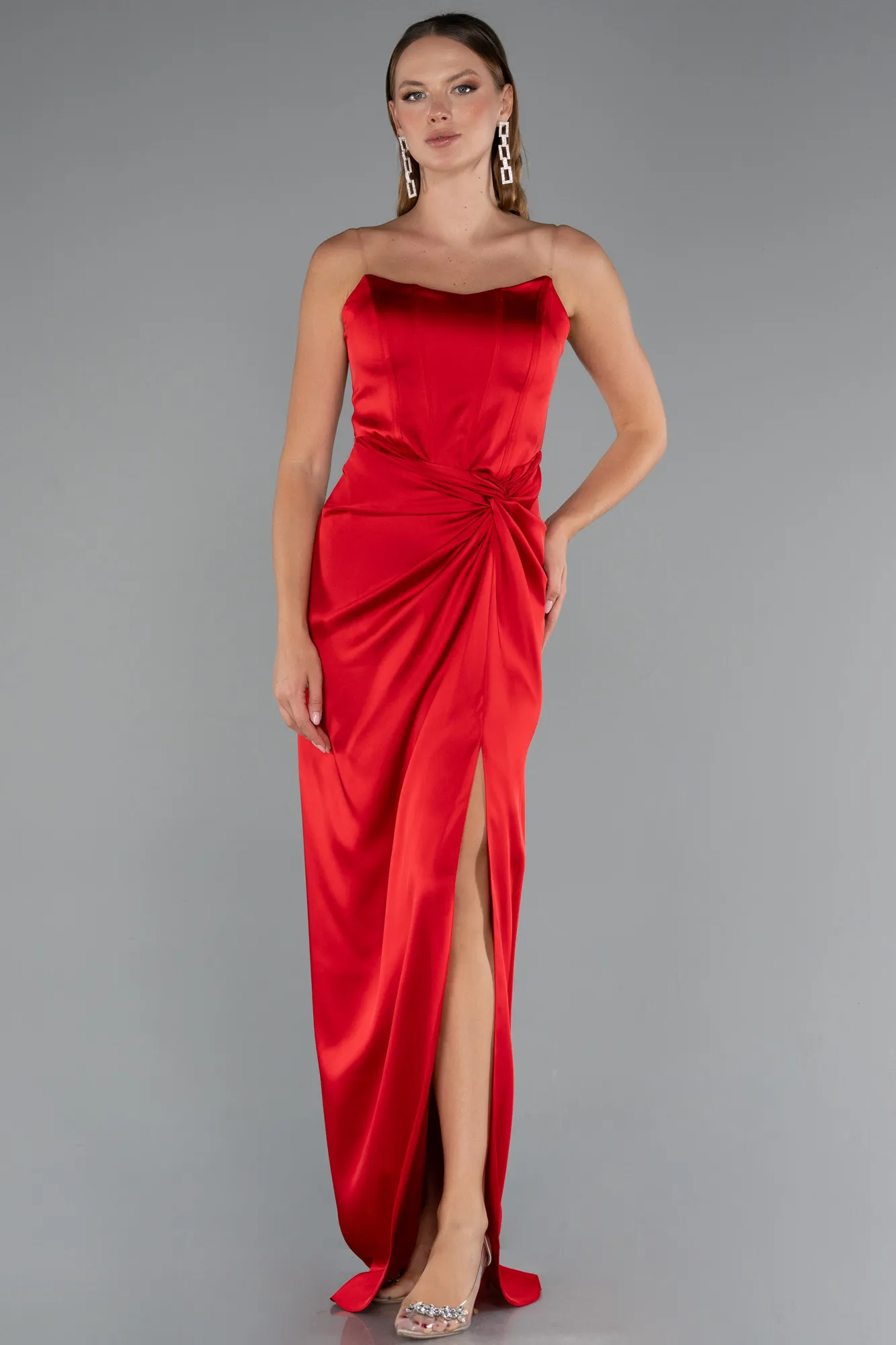 Red-Long Satin Prom Gown ABU3474