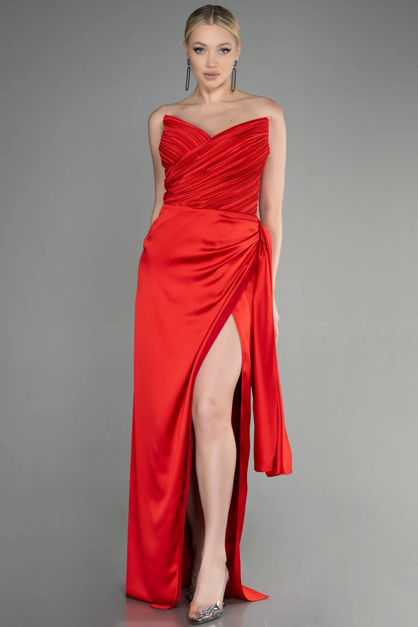 Red-Long Satin Prom Gown ABU3482