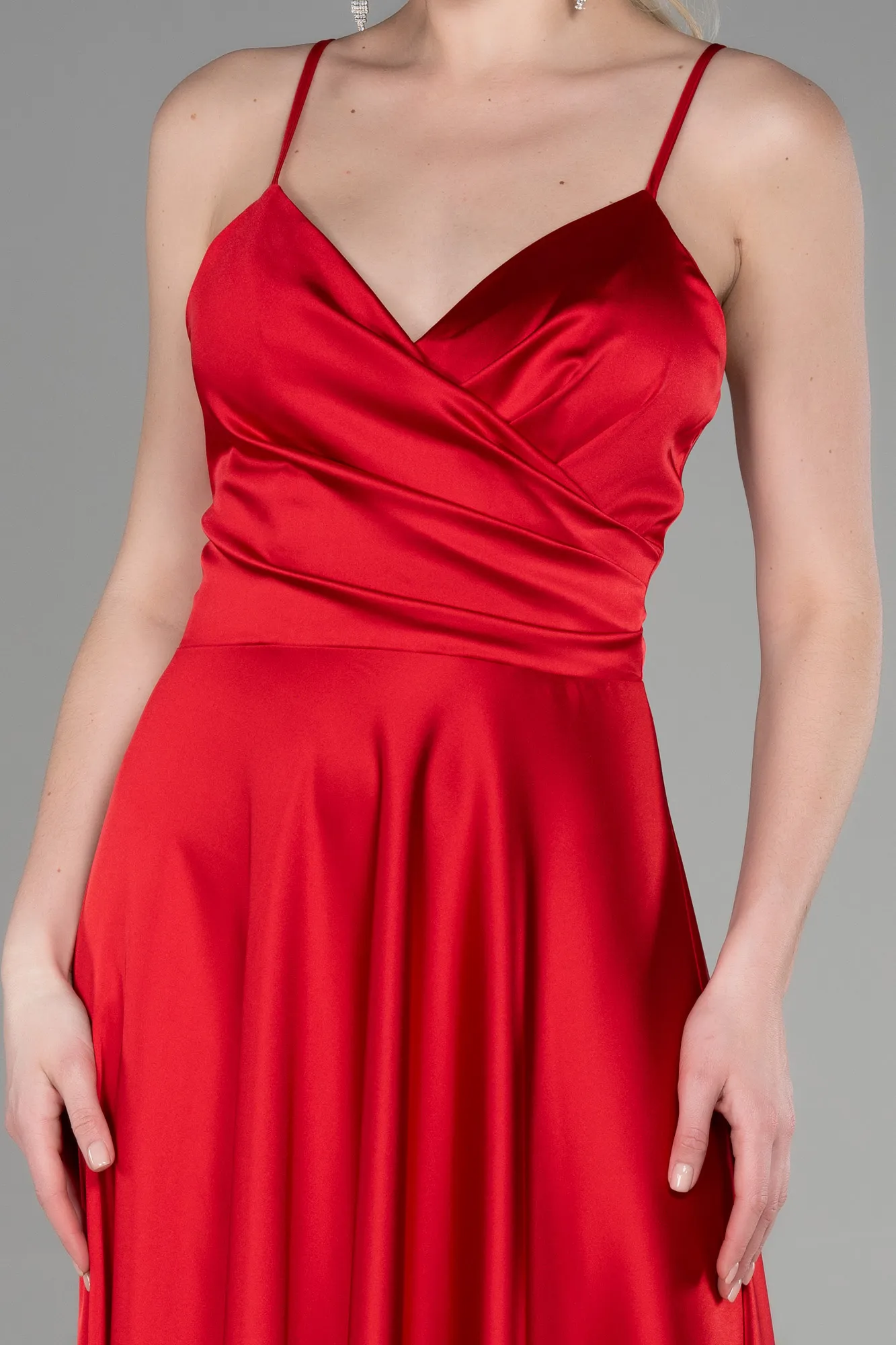 Red-Strappy Long Satin Prom Gown ABU3610