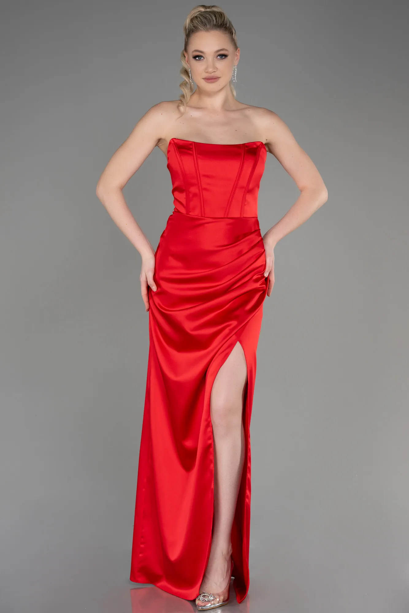 Red-Long Satin Prom Gown ABU3765