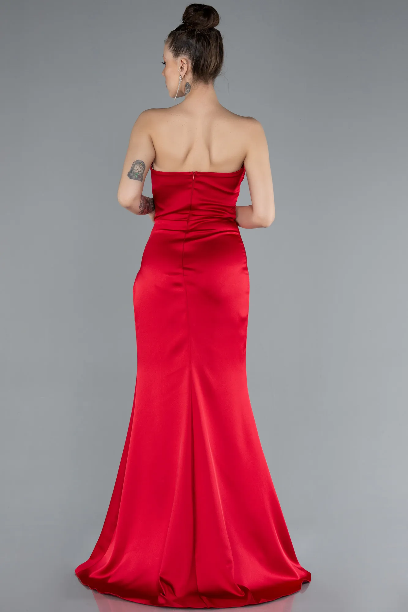 Red-Long Satin Prom Gown ABU4663