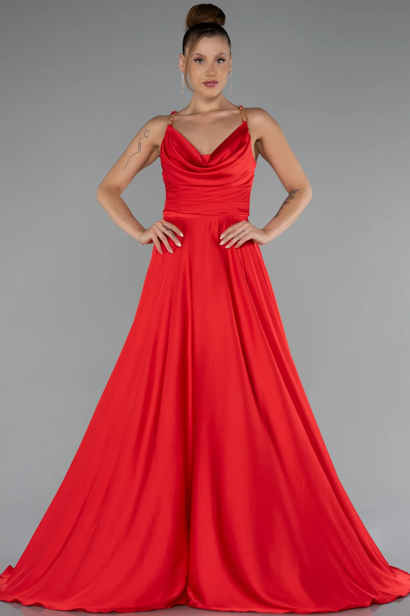 Red-Long Satin Prom Gown ABU5146